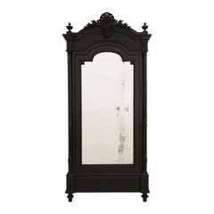 19th Century Ebonized Carved Wood Armoire