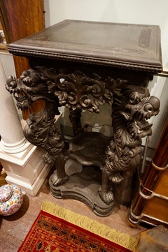 19th Century Ebonized Chinese Carved Export Dragon and Phoenix Stand