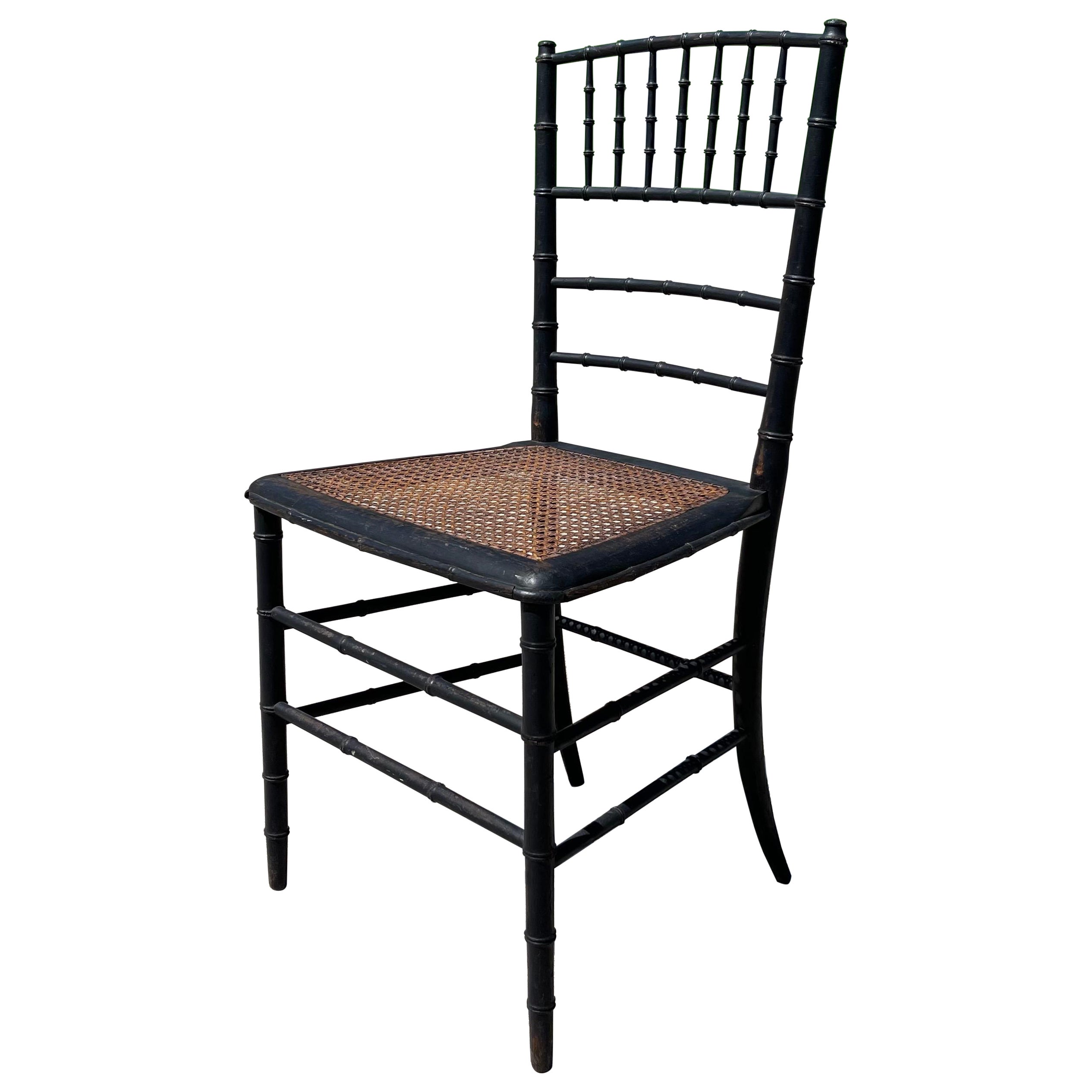 19th Century Ebonized Faux Bamboo Cane Seat Side Chair For Sale