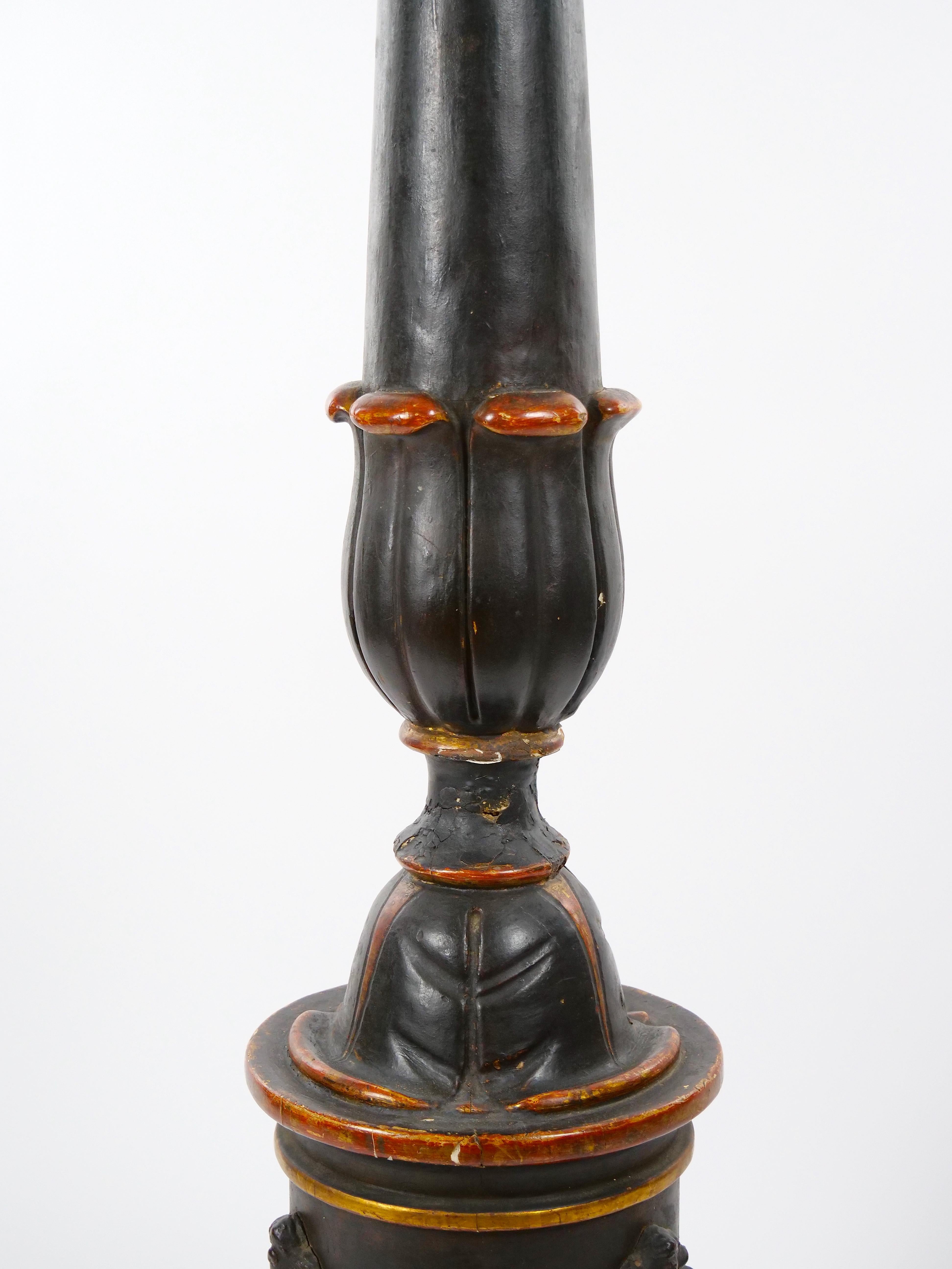 19th Century Ebonized Hand Carved Wooden Floor Lamp For Sale 4