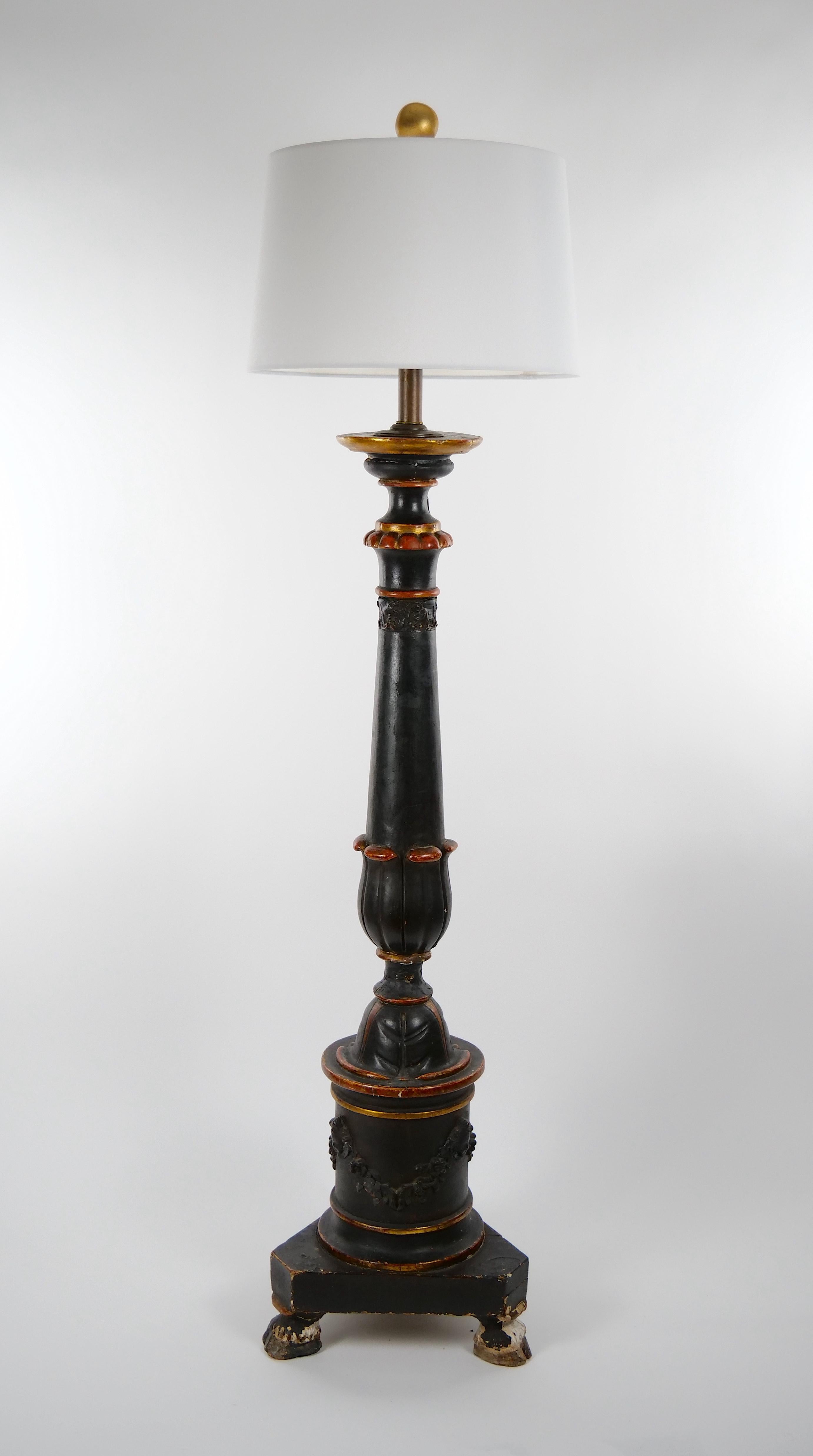 19th Century Ebonized Hand Carved Wooden Floor Lamp For Sale 5