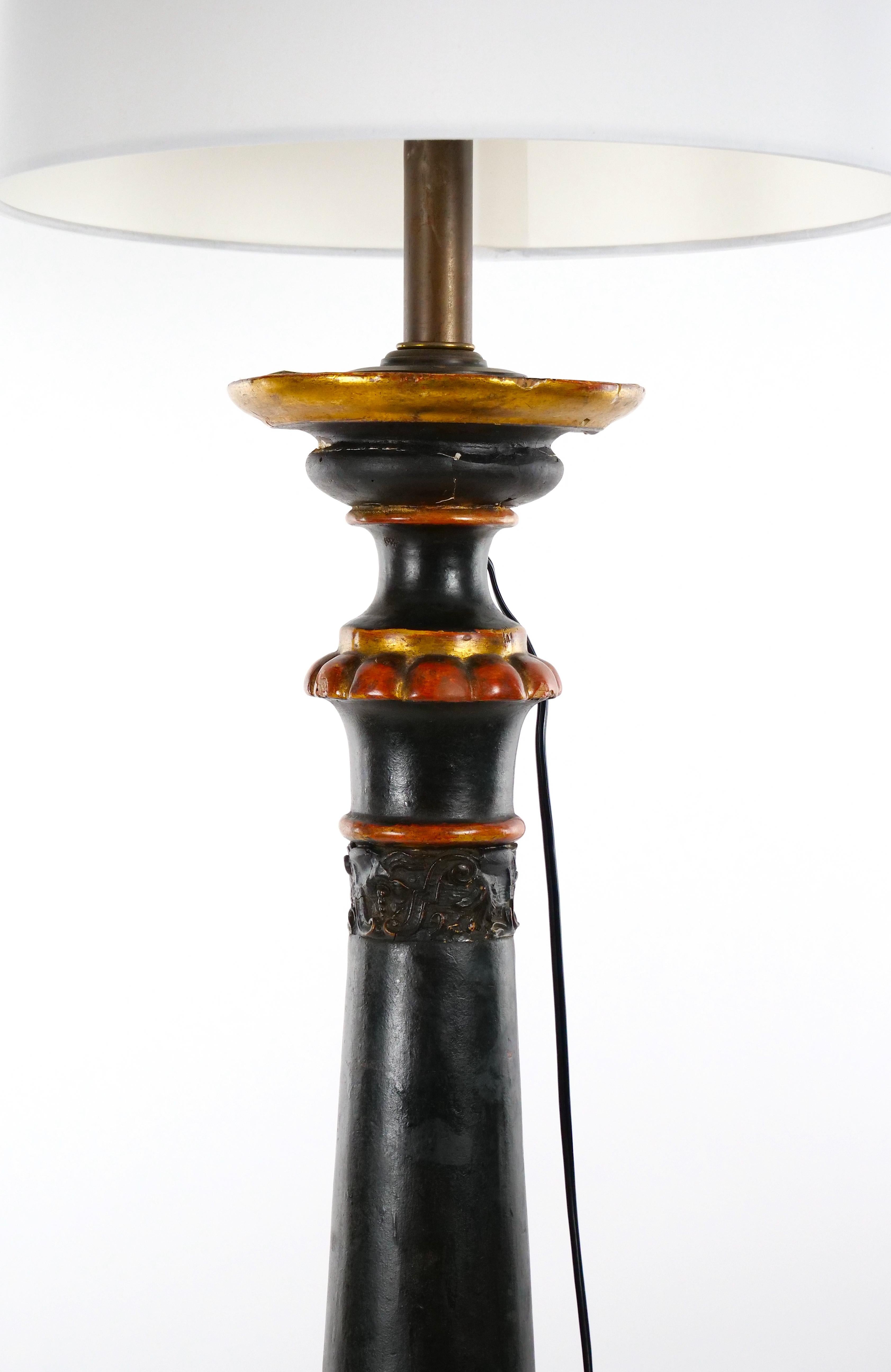 Neoclassical 19th Century Ebonized Hand Carved Wooden Floor Lamp