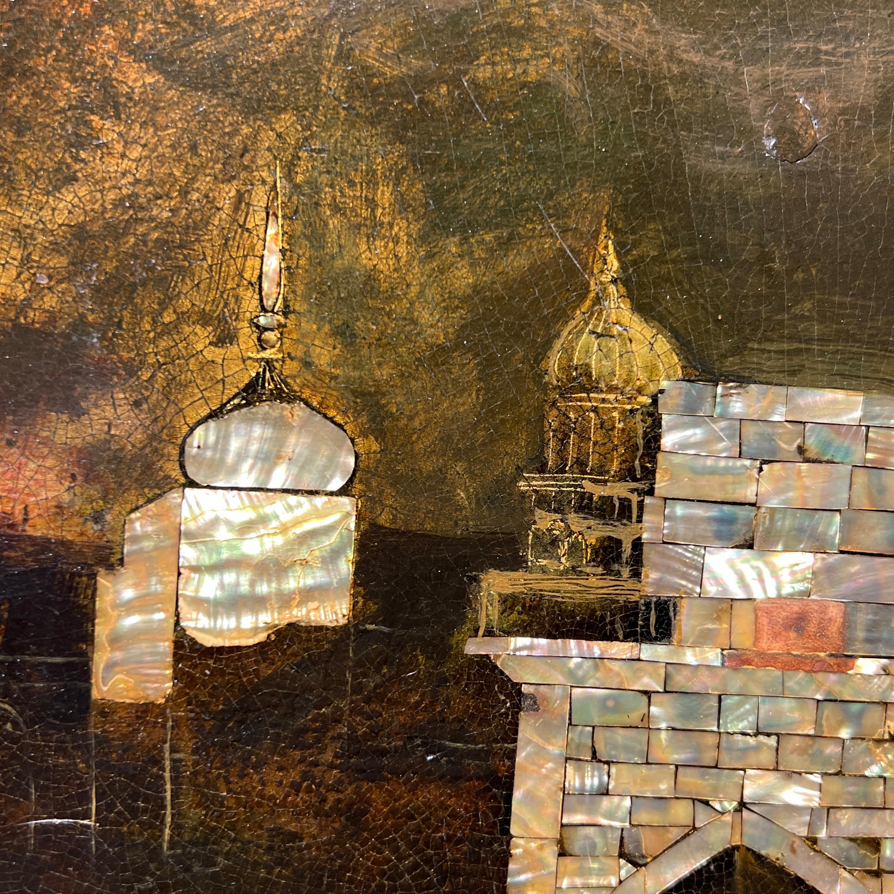 Tavolo a ribalta del XIX secolo dipinto a mano e intarsiato in ebano in vendita 1