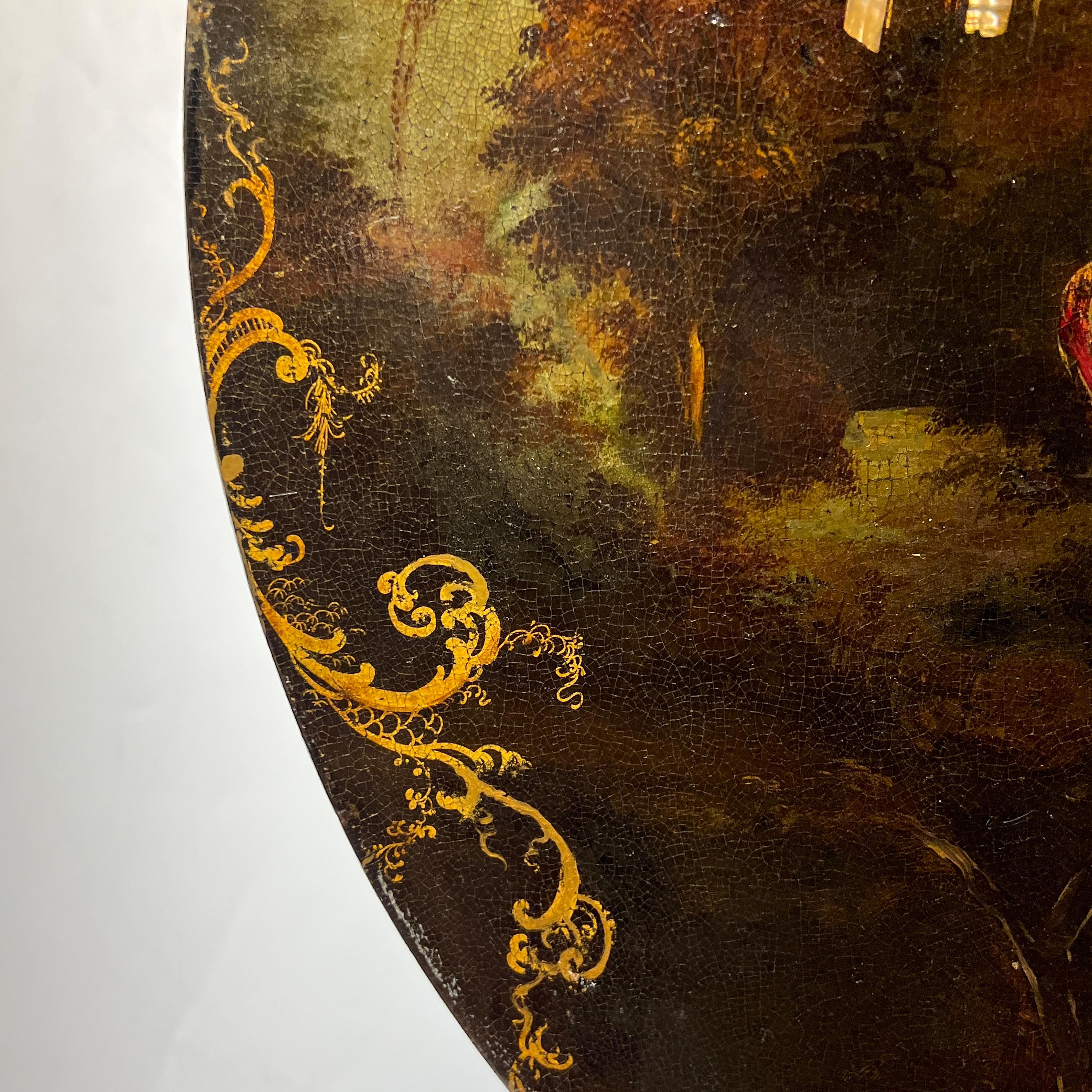 Tavolo a ribalta del XIX secolo dipinto a mano e intarsiato in ebano in vendita 2