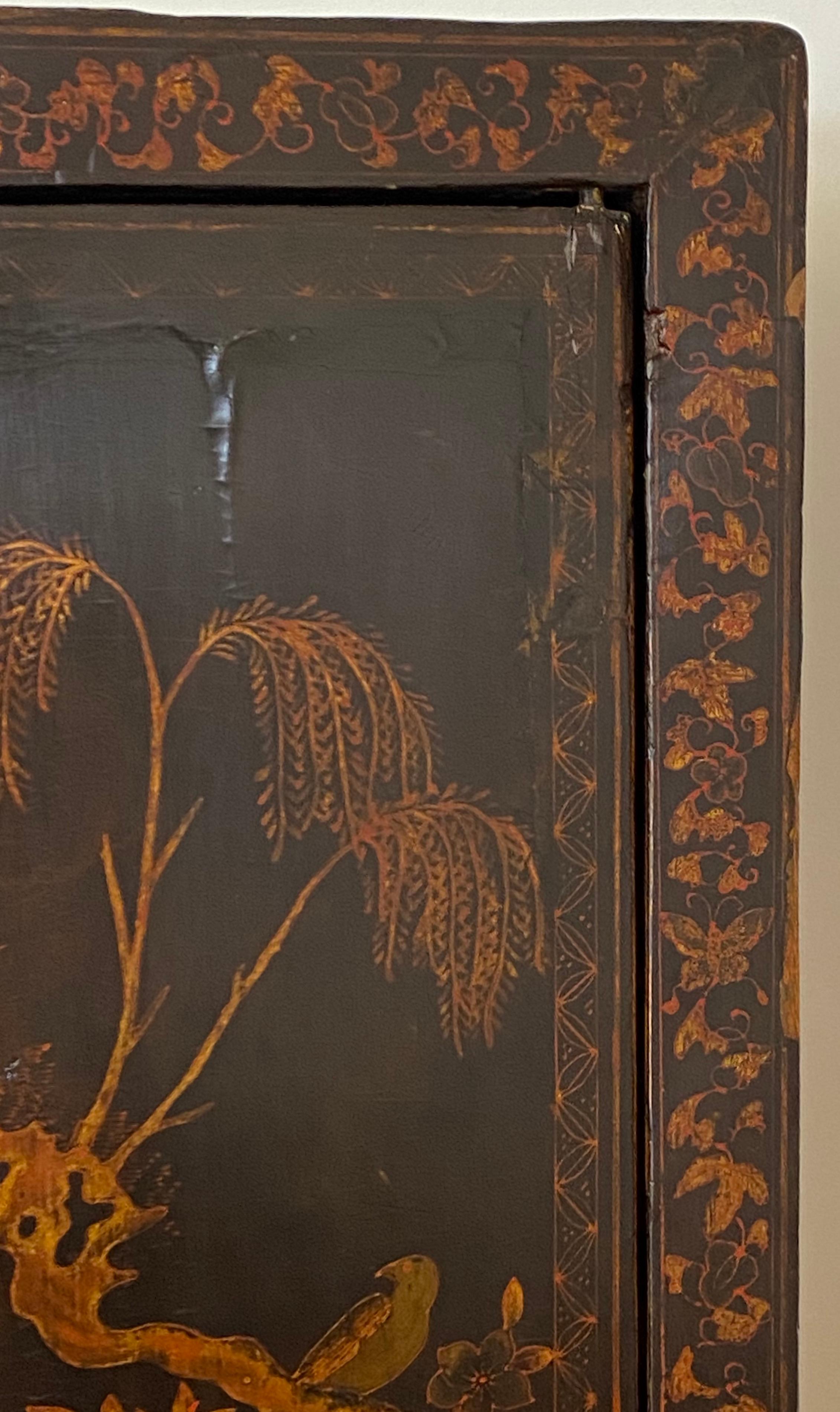 19th Century Ebonized Hand Painted Chinese Tansu Cabinet In Good Condition In San Francisco, CA