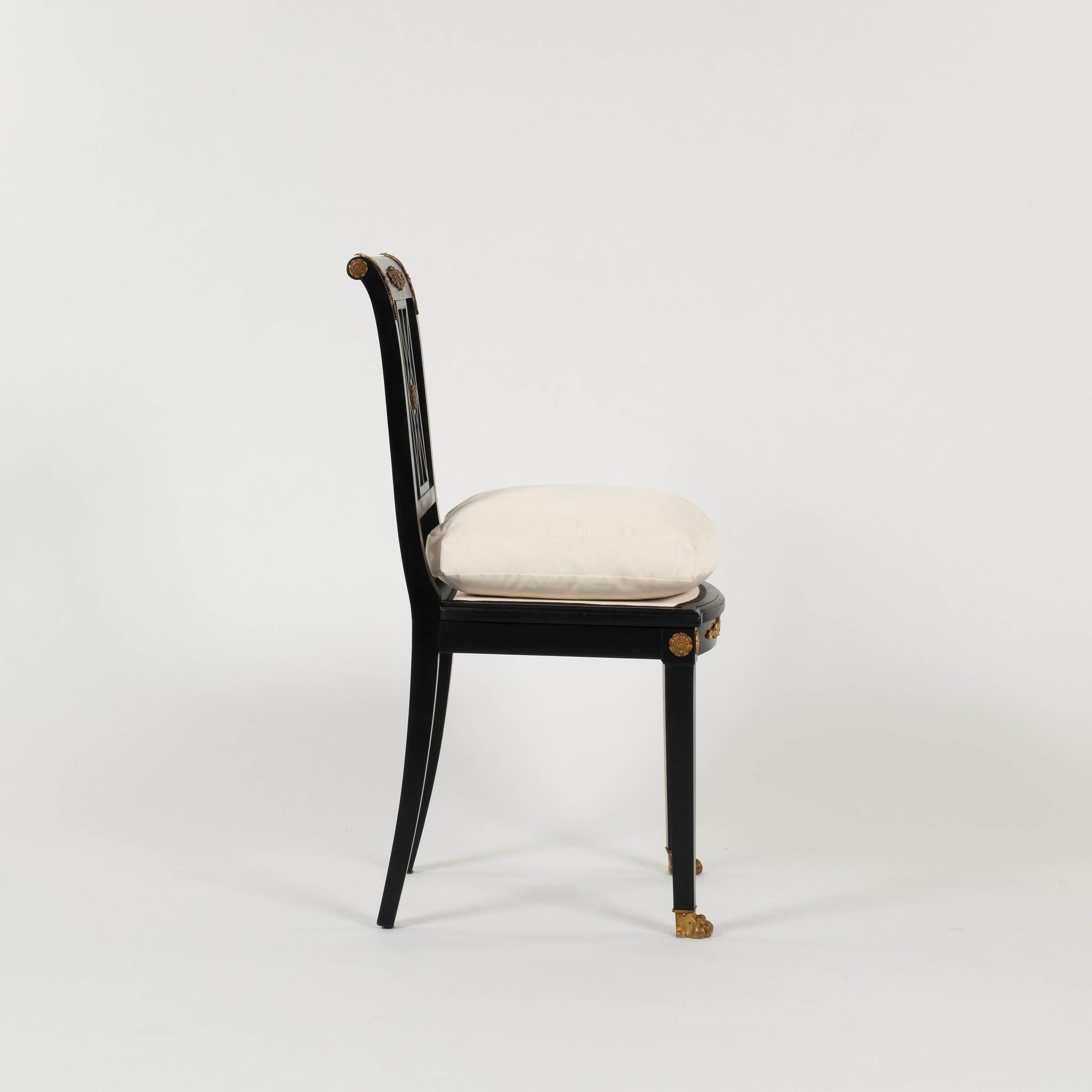 Brass 19th Century Ebonized Italian Empire Style Side Chair For Sale