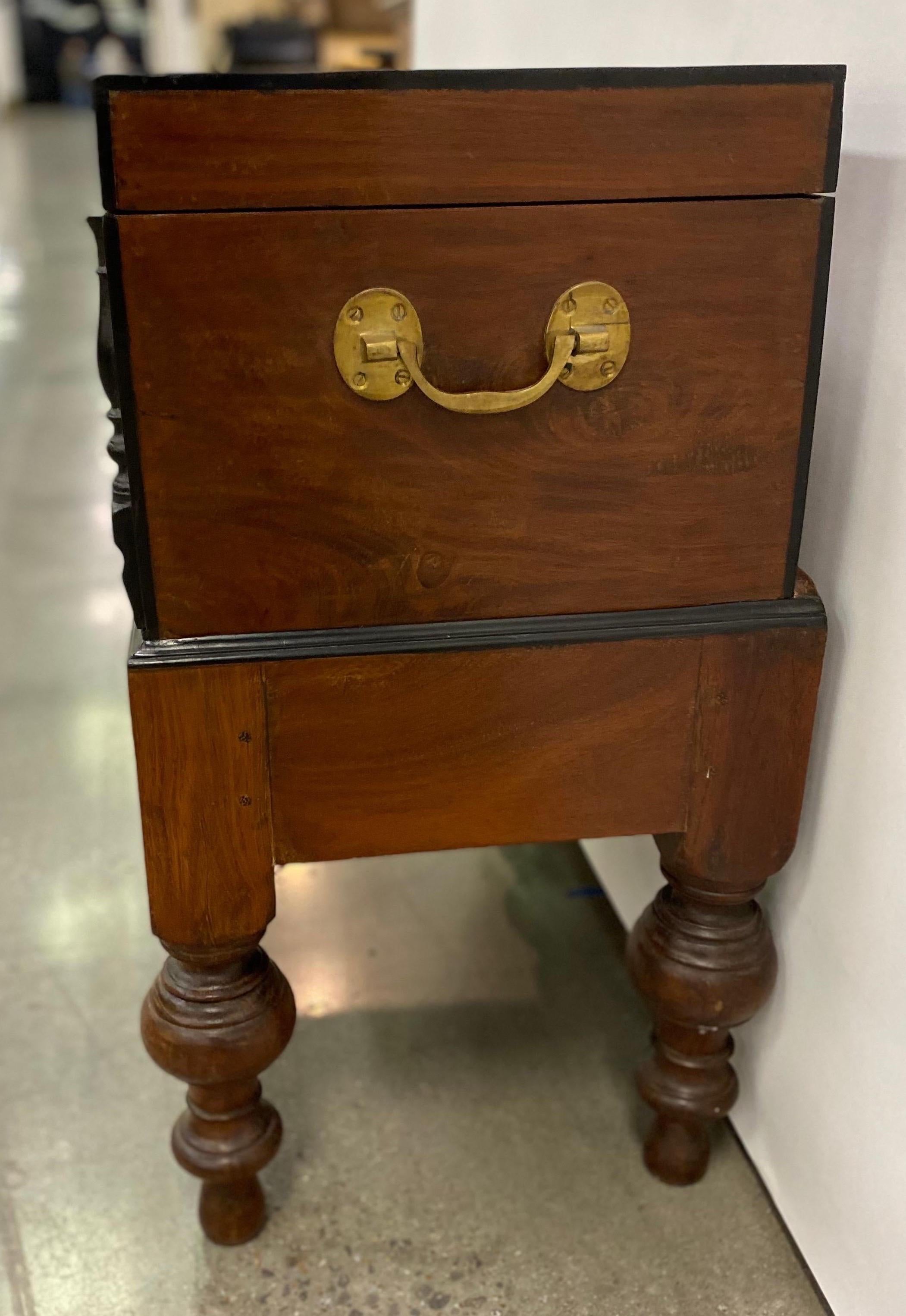 19th Century Ebonized Jackwood British Colonial Box on Stand from British Ceylon In Good Condition For Sale In Charleston, SC