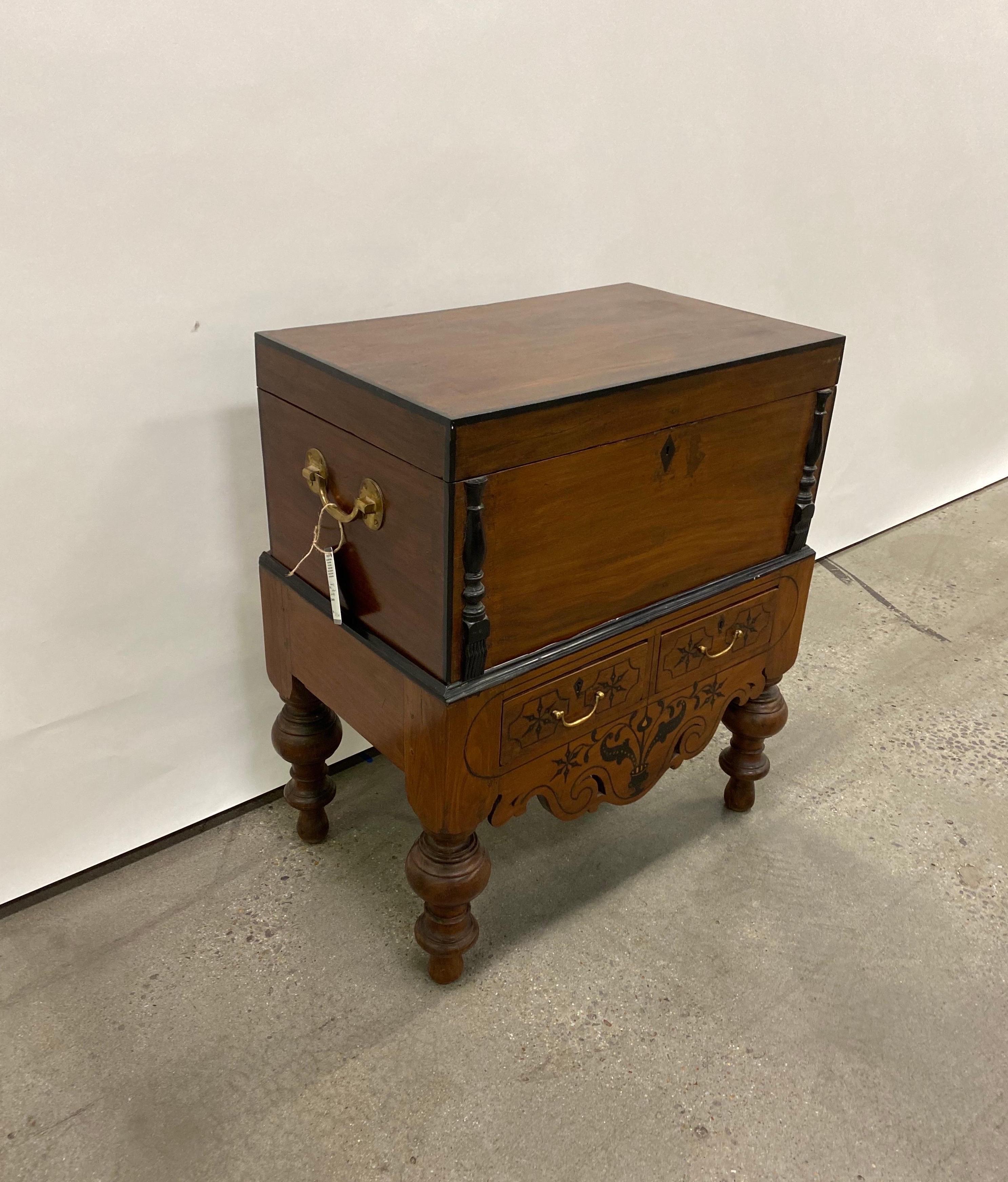 19th Century Ebonized Jackwood British Colonial Box on Stand from British Ceylon For Sale 4