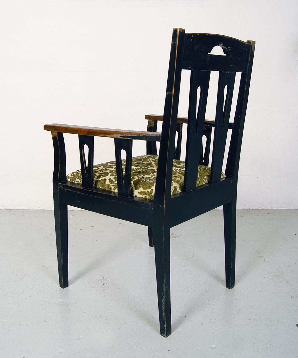 19th Century Ebonized Swedish Arts & Crafts Occasional Country Library Armchair 1
