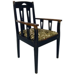 19th Century Ebonized Swedish Arts & Crafts Occasional Country Library Armchair