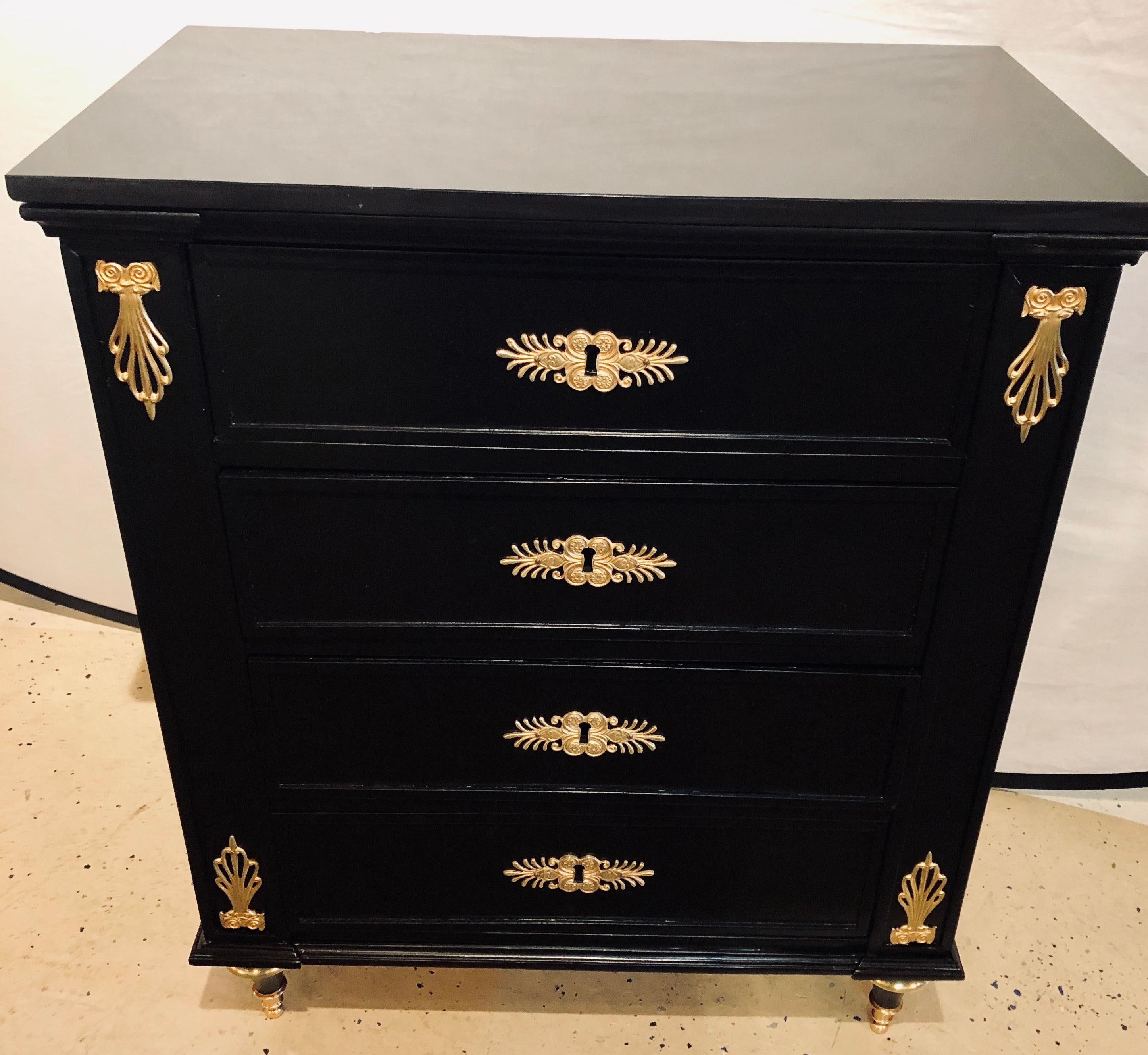 19th Century Ebony Bronze Mounted Four-Drawer Commode with Black Marble-Top In Good Condition In Stamford, CT