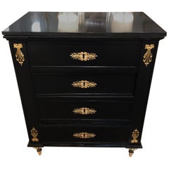 19th Century Ebony Bronze Mounted Four-Drawer Commode with Black Marble-Top