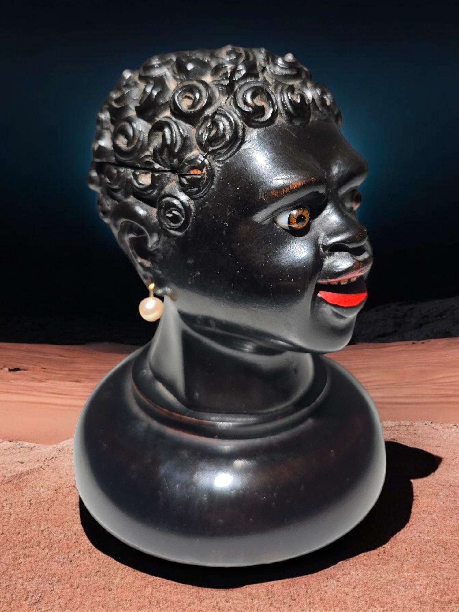 19th Century Ebony Writing Desk Set INKWELL – African Bust Design For Sale 5
