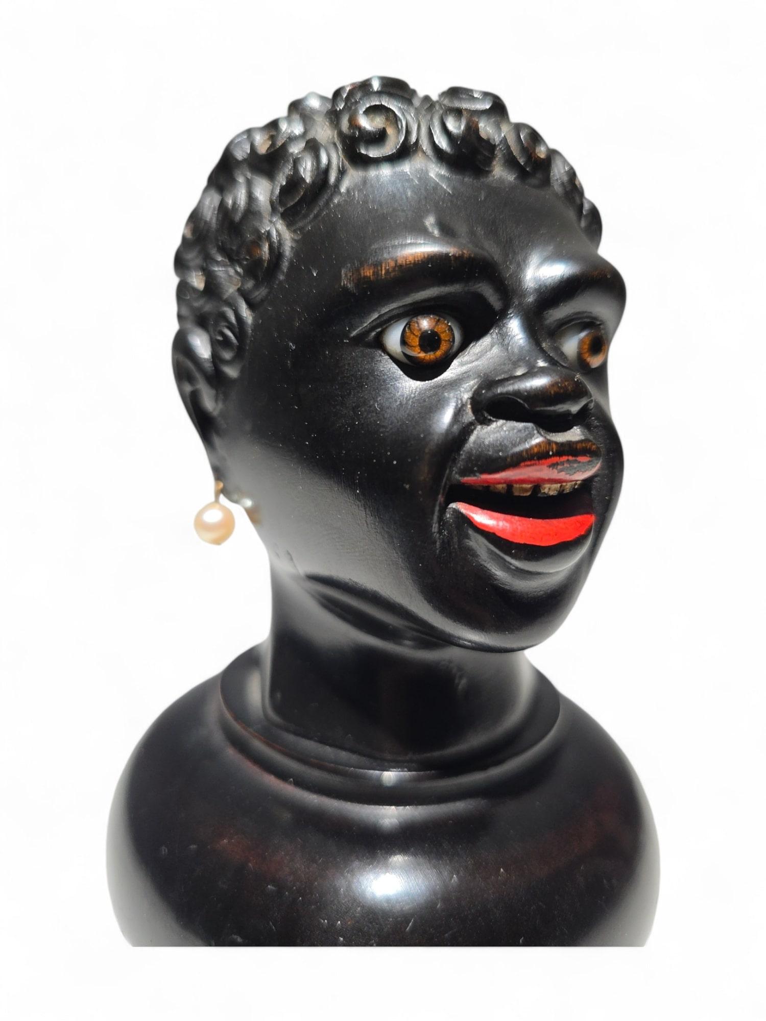 19th Century Ebony Writing Desk Set INKWELL – African Bust Design For Sale 9
