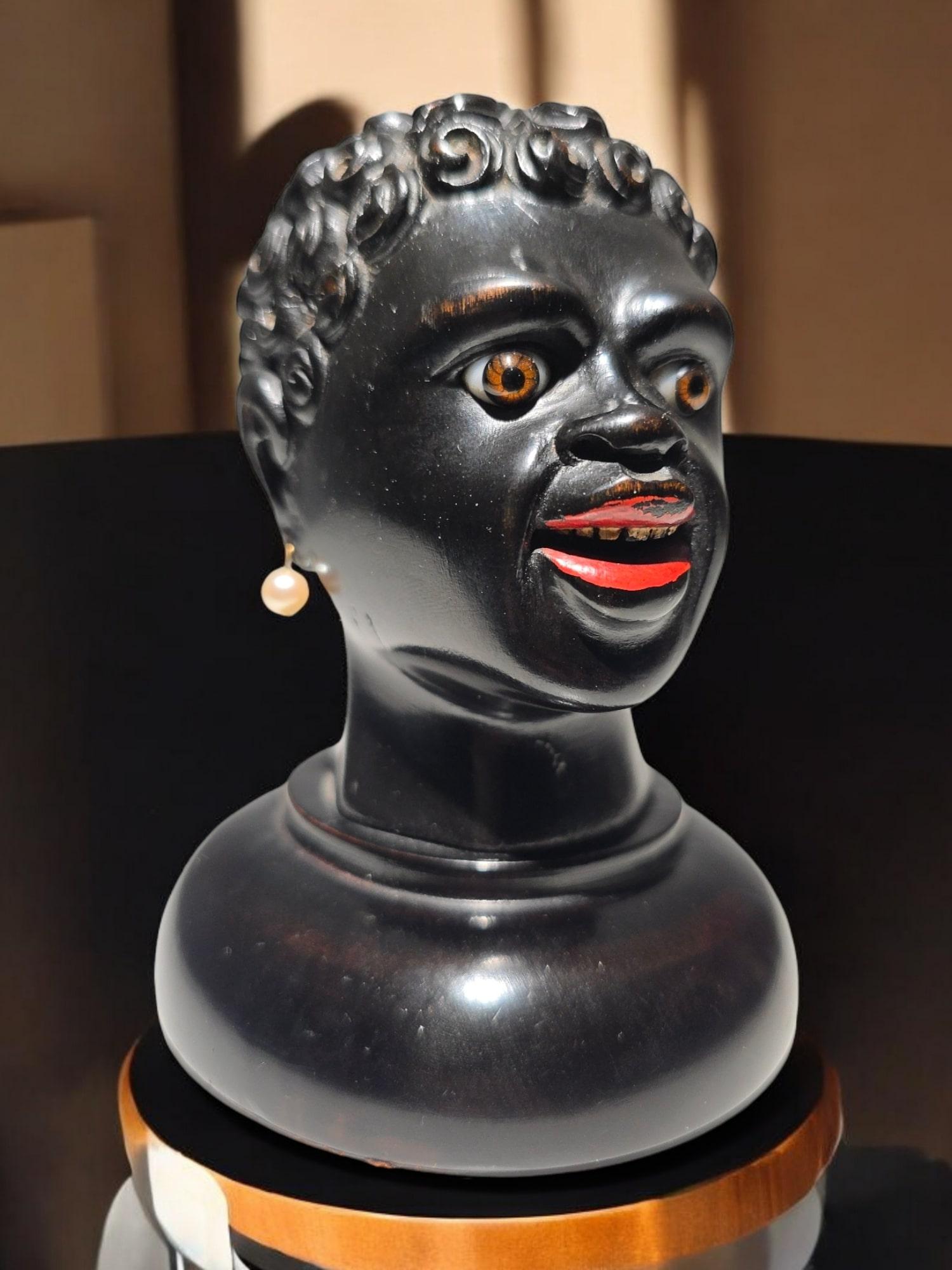 19th Century Ebony Writing Desk Set INKWELL – African Bust Design For Sale 10