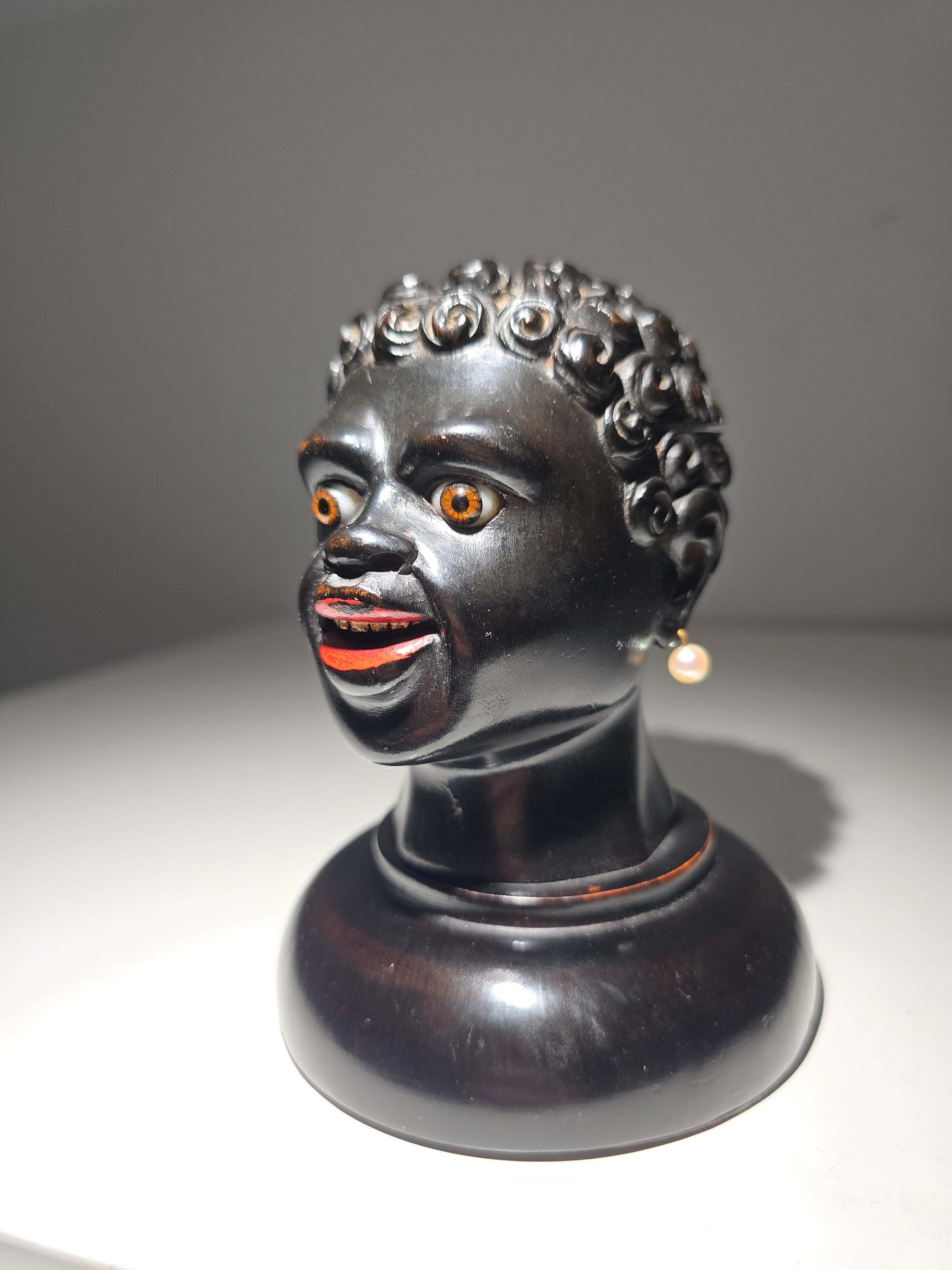 19th Century Ebony Writing Desk Set INKWELL – African Bust Design In Good Condition For Sale In Madrid, ES