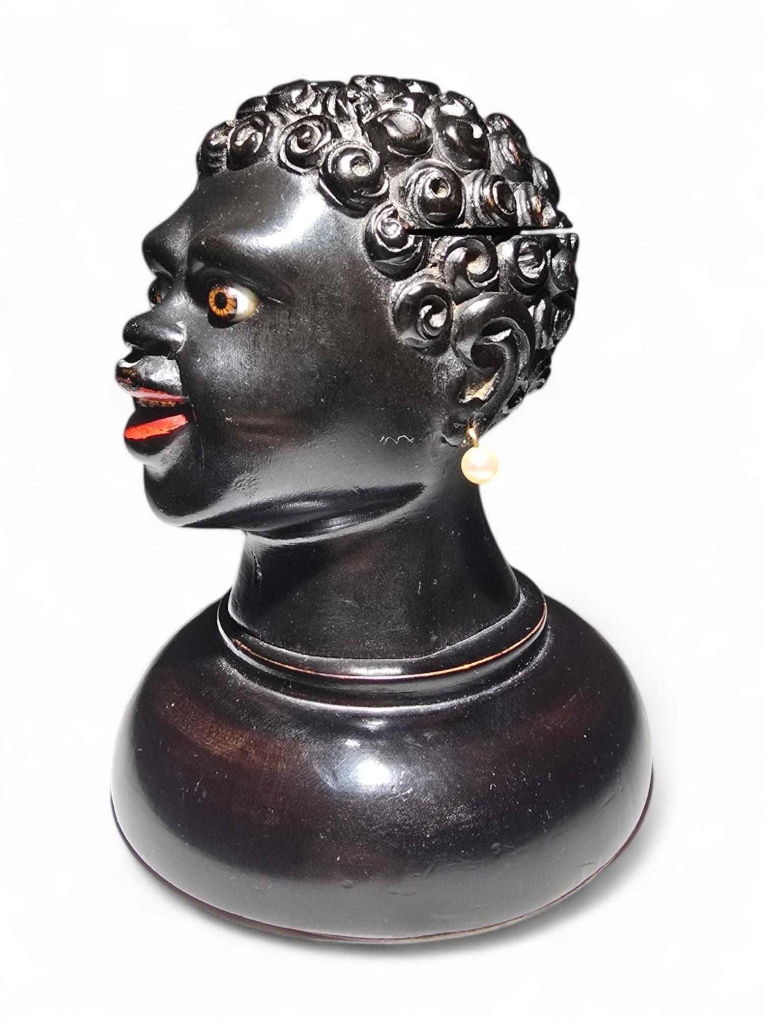 19th Century Ebony Writing Desk Set INKWELL – African Bust Design For Sale 1