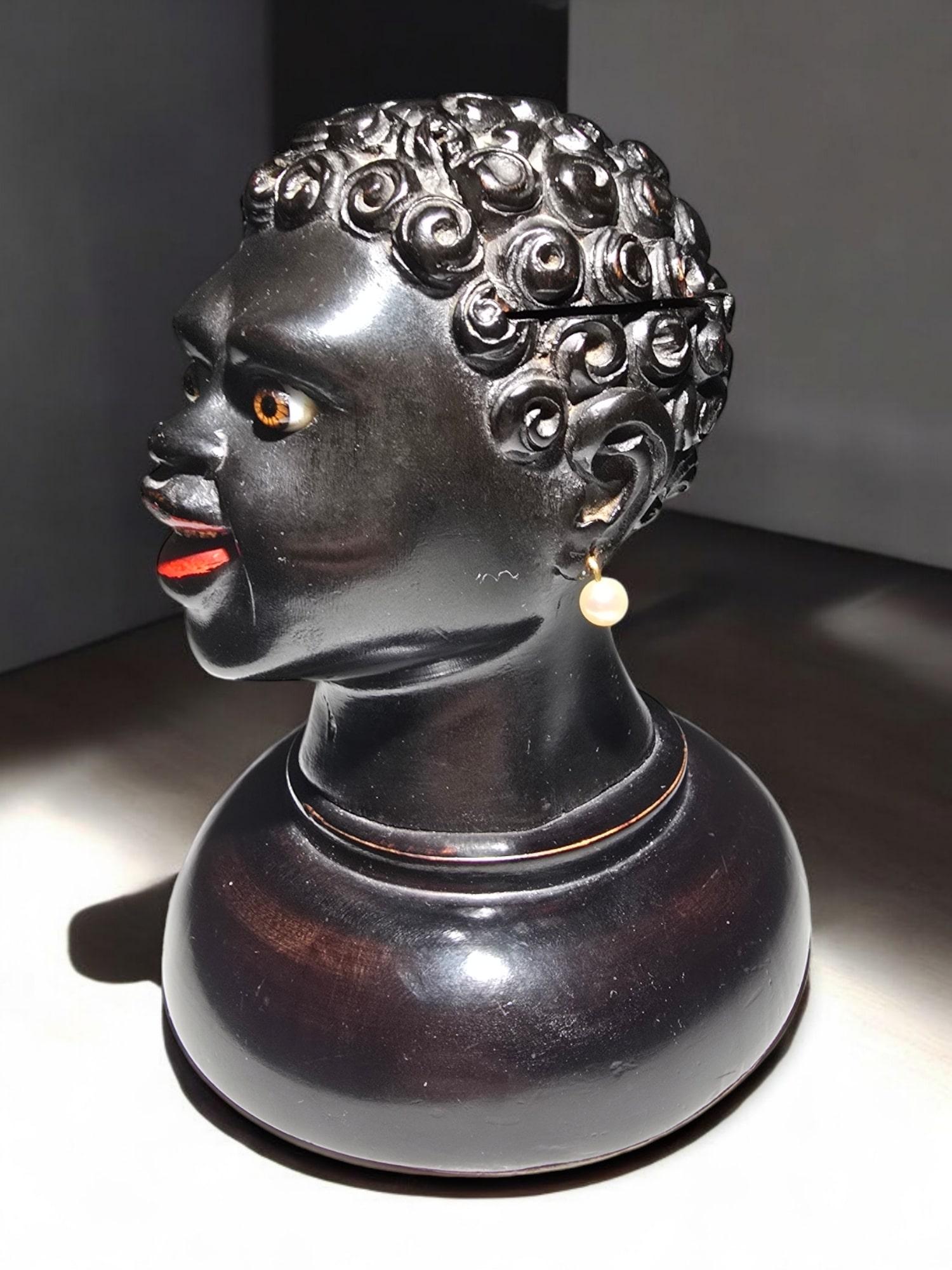 19th Century Ebony Writing Desk Set INKWELL – African Bust Design For Sale 2