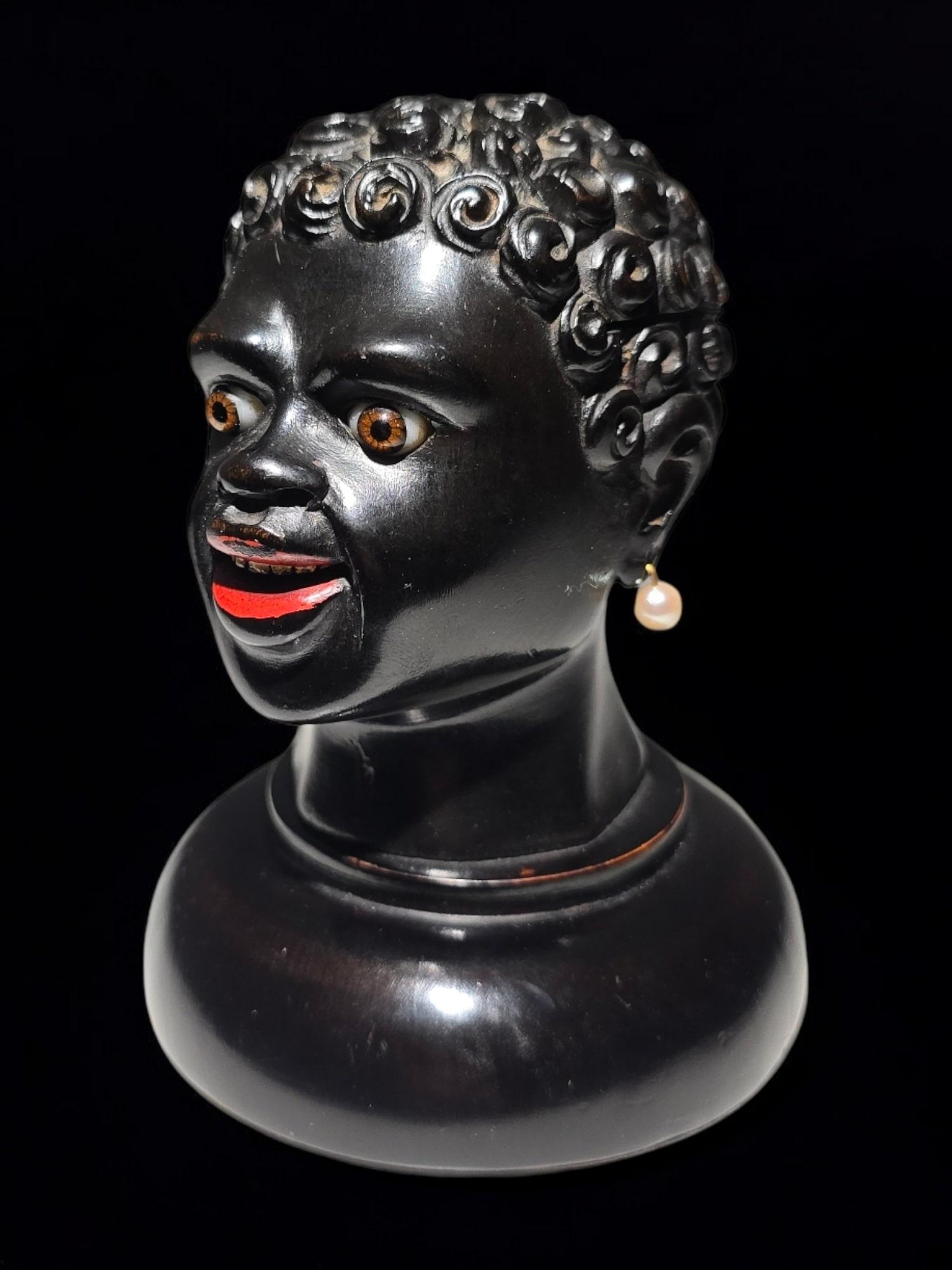 19th Century Ebony Writing Desk Set INKWELL – African Bust Design For Sale 3
