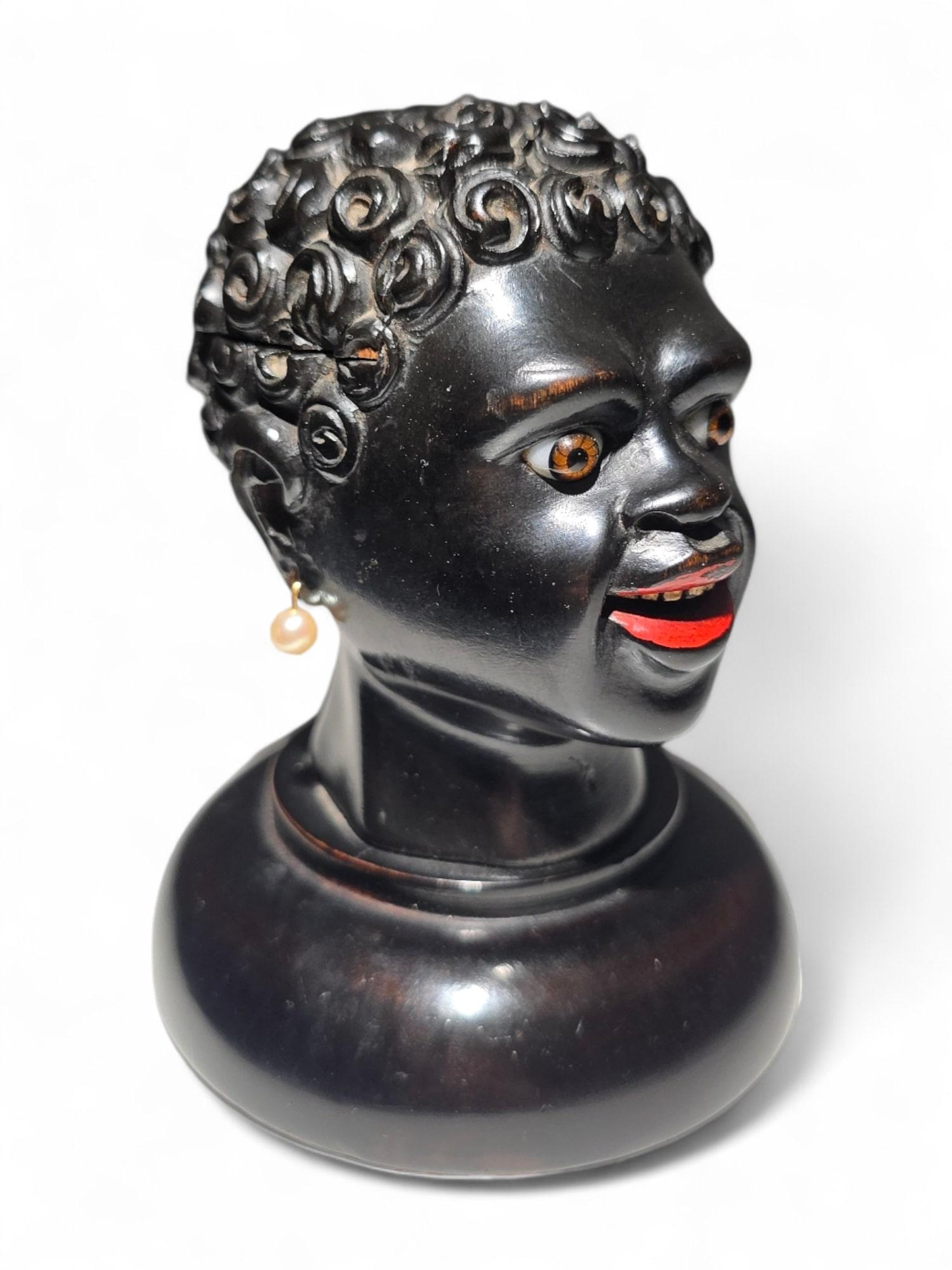 19th Century Ebony Writing Desk Set INKWELL – African Bust Design For Sale 4