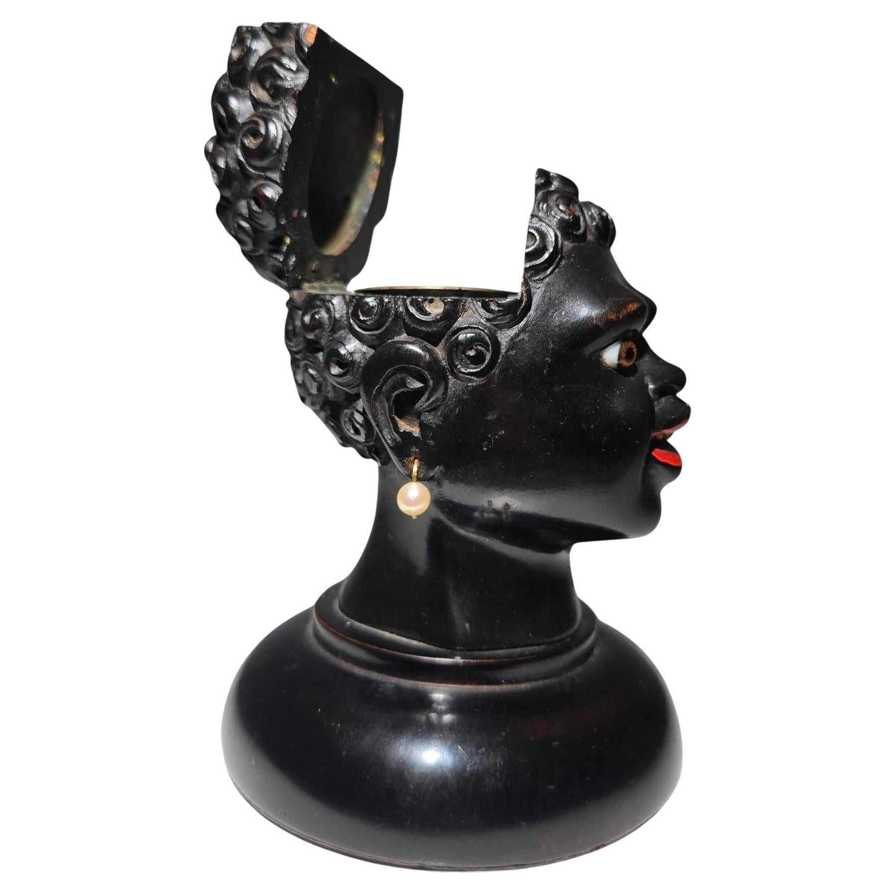 19th Century Ebony Writing Desk Set INKWELL – African Bust Design