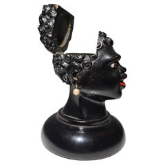 Antique 19th Century Ebony Writing Desk Set INKWELL – African Bust Design