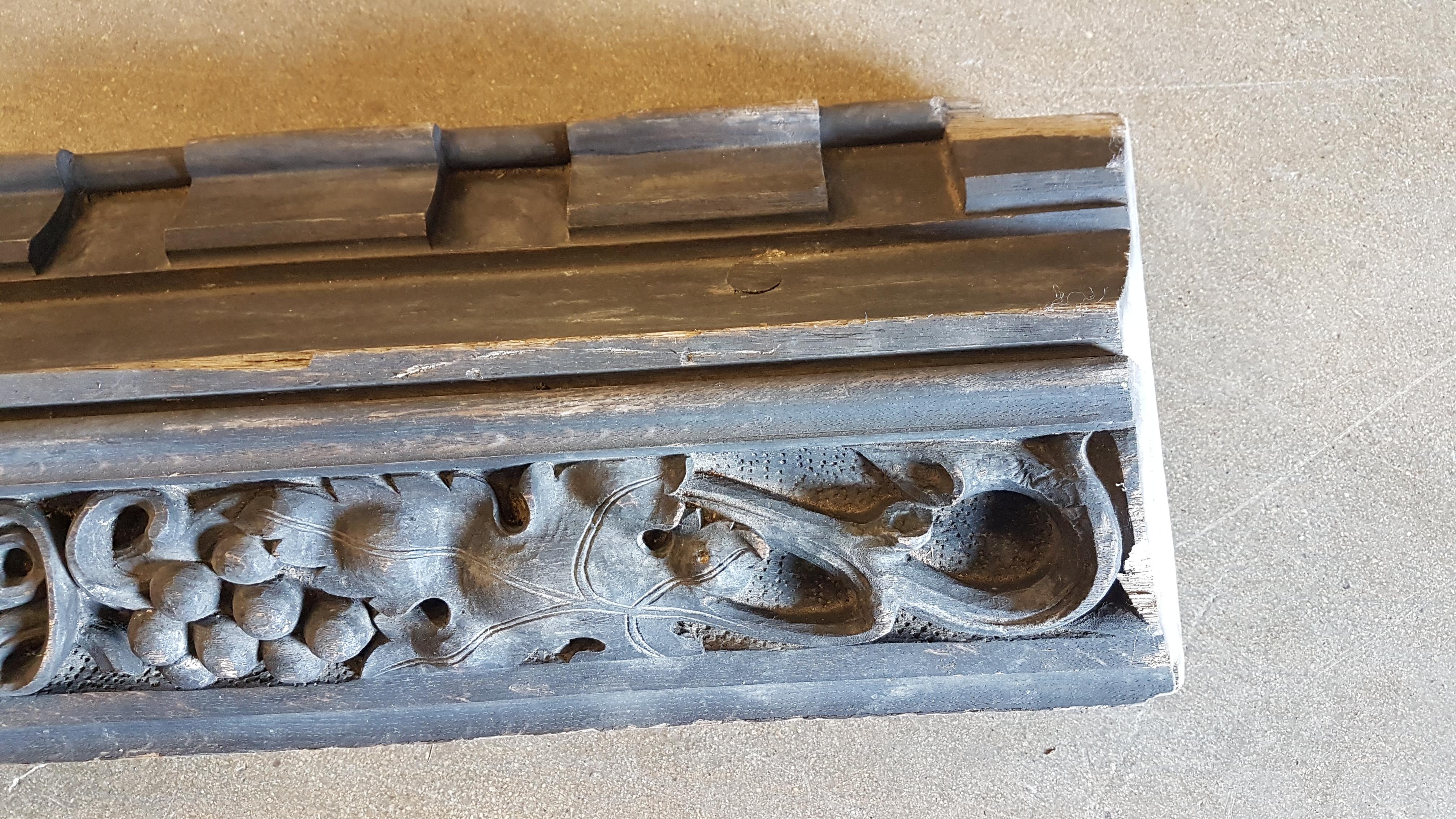 Late 19th Century 19th Century Ecclesiastical Carved Oak Beam Carved with Grapes, Wheat and Vines For Sale