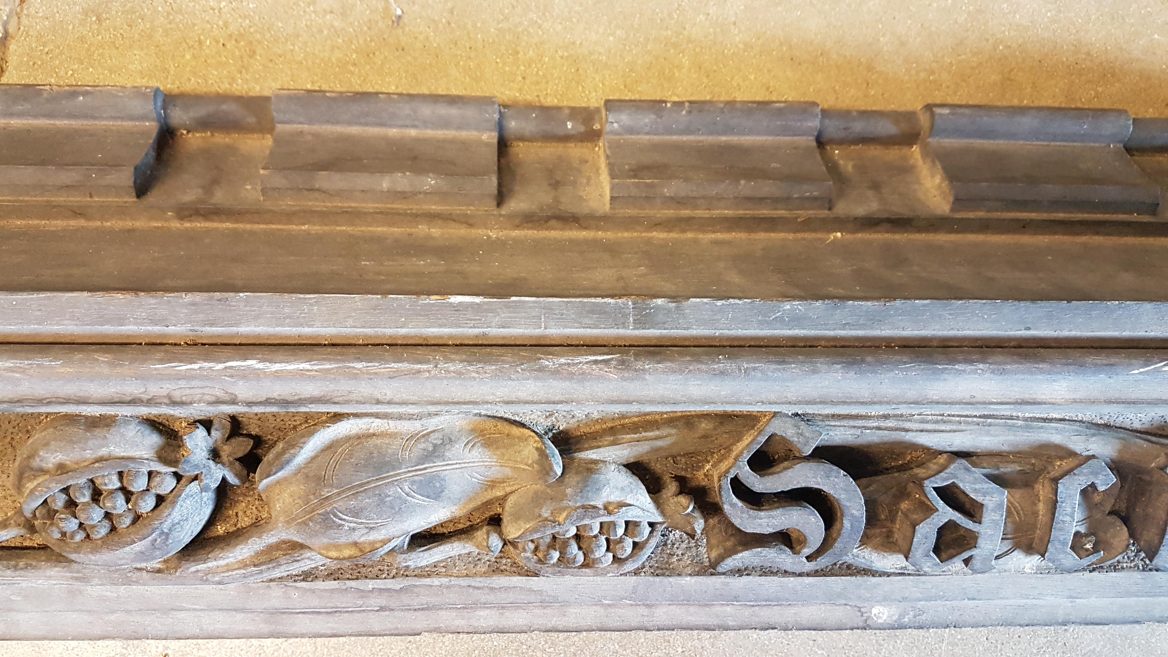 Victorian 19th Century Ecclesiastical Carved Oak Beam Carved with Pomegranates For Sale