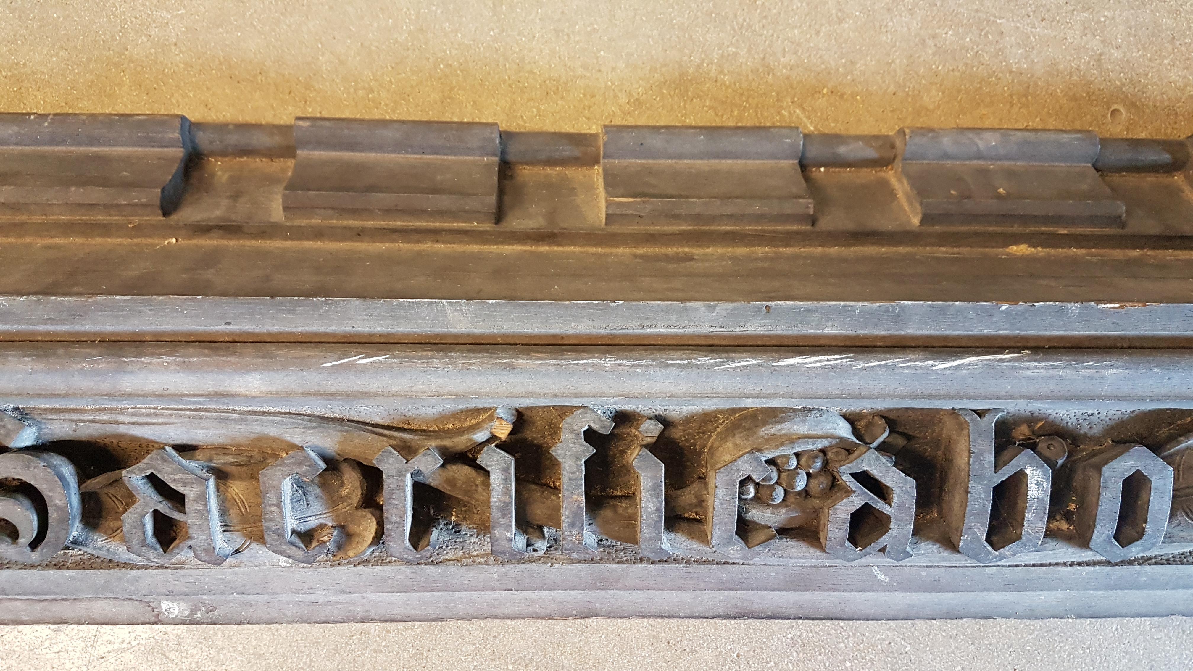 English 19th Century Ecclesiastical Carved Oak Beam Carved with Pomegranates For Sale