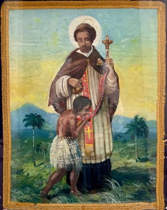 19th Century Ecclesiastical Hand Painted Double Sided Processional Banner