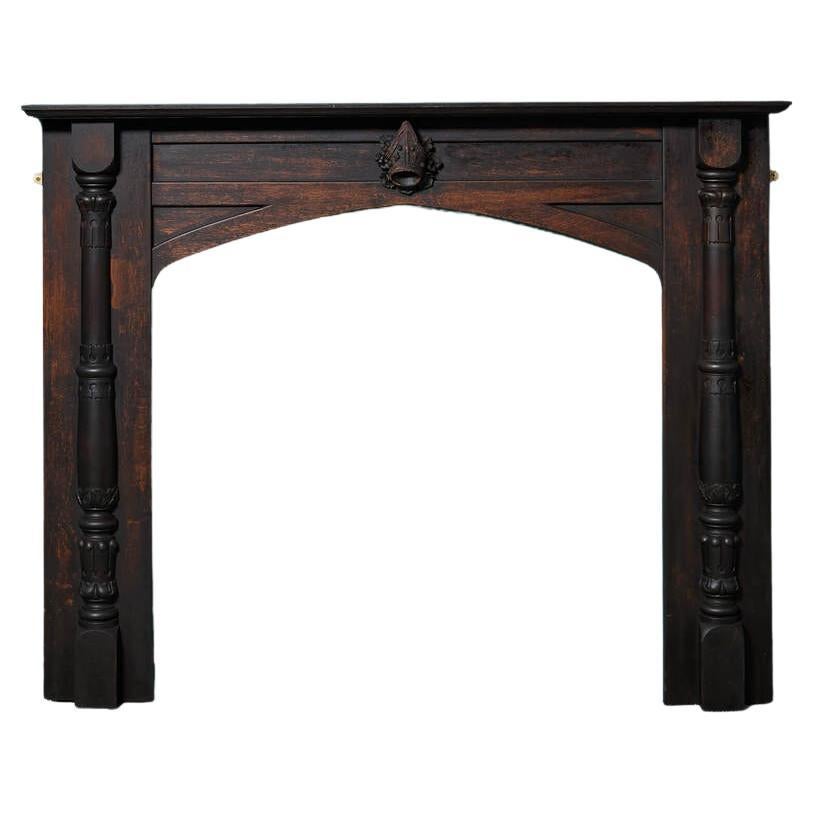 19th Century Ecclesiastical Oak & Mahogany Fire Mantel For Sale