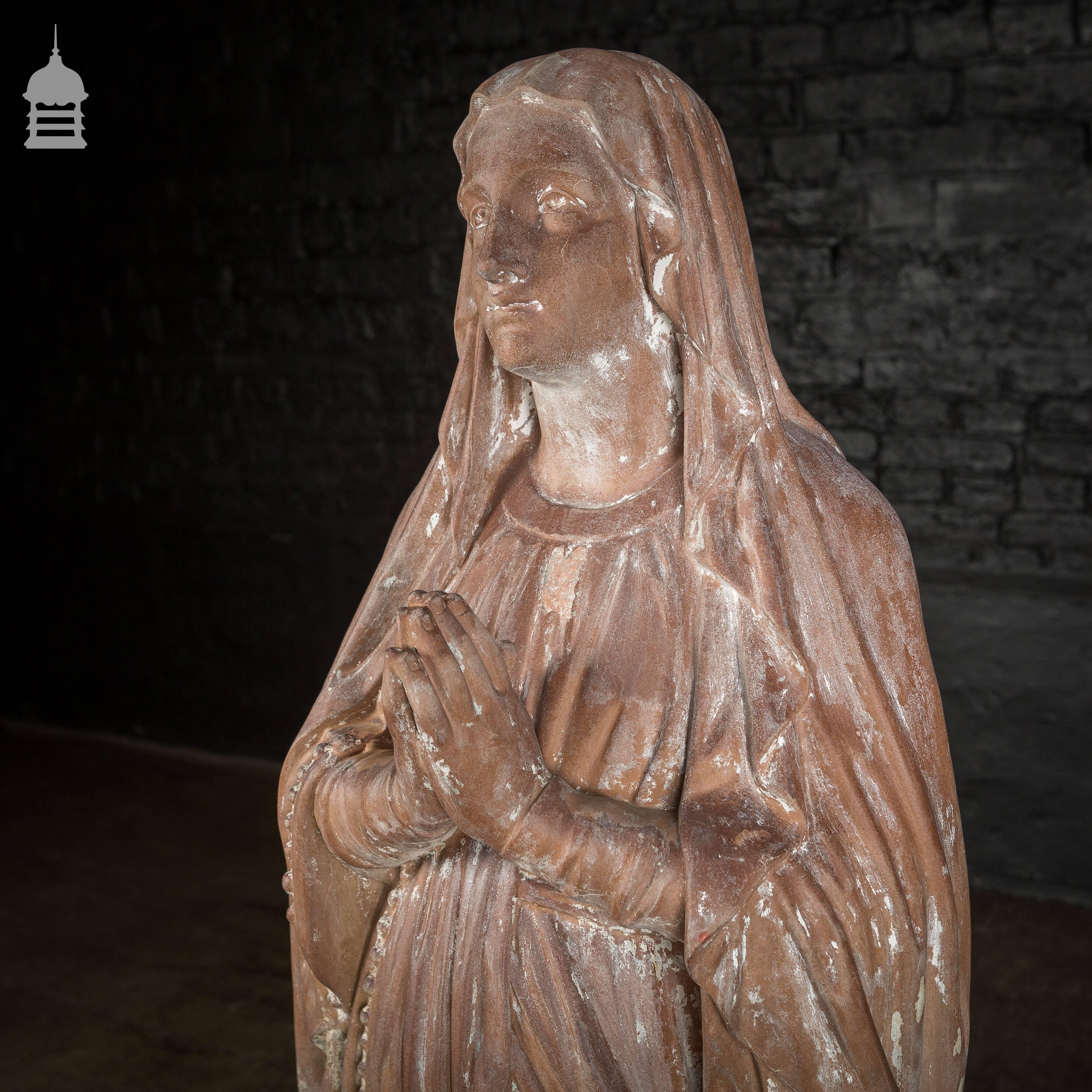 19th Century Ecclesiastical Terracotta Statue of Mary In Fair Condition For Sale In Norwich, GB