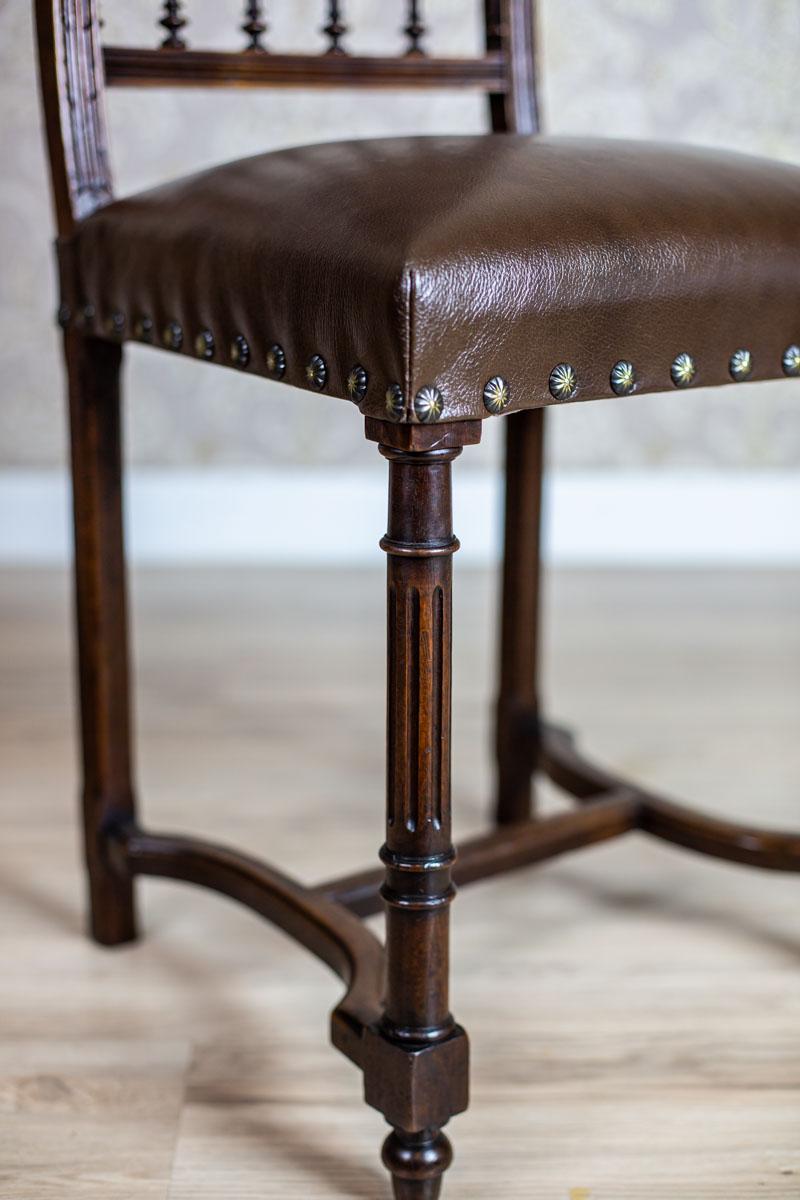 Carved 19th-Century Eclectic Oak Chairs With Seats in Leather