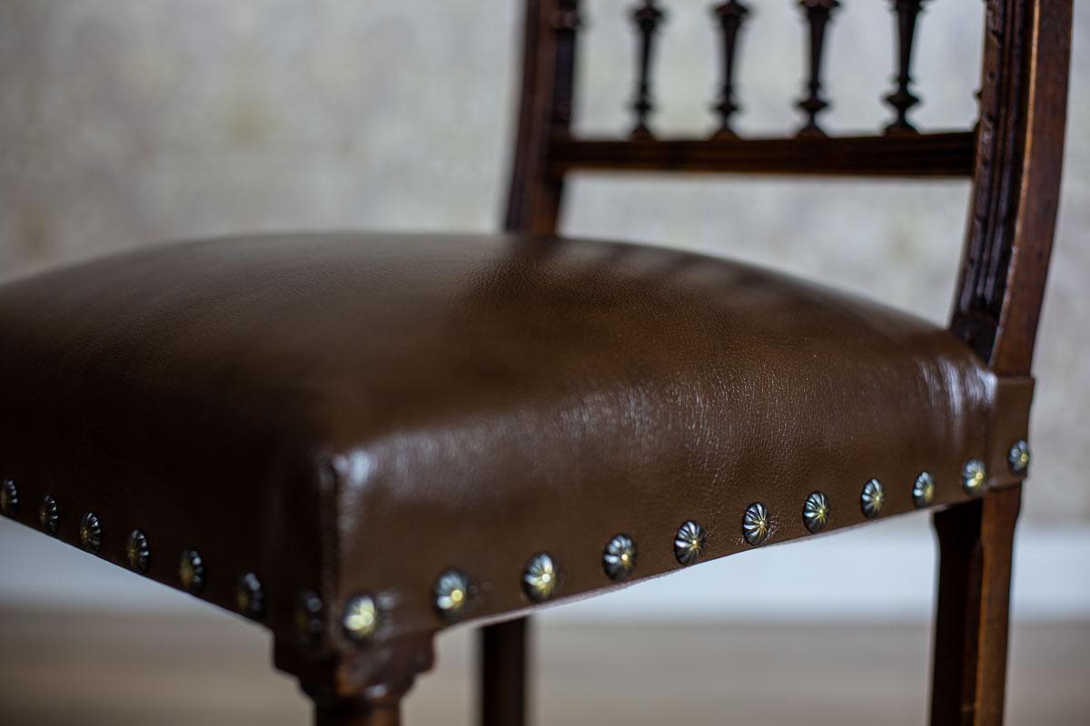 19th Century 19th-Century Eclectic Oak Chairs With Seats in Leather