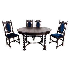 19th Century Eclectic Oak Carved Table with Chairs