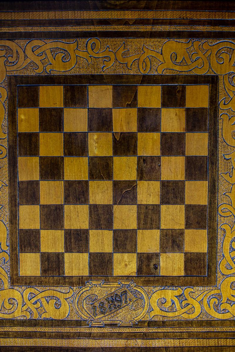 19th Century Eclectic Oak Chess Table 1