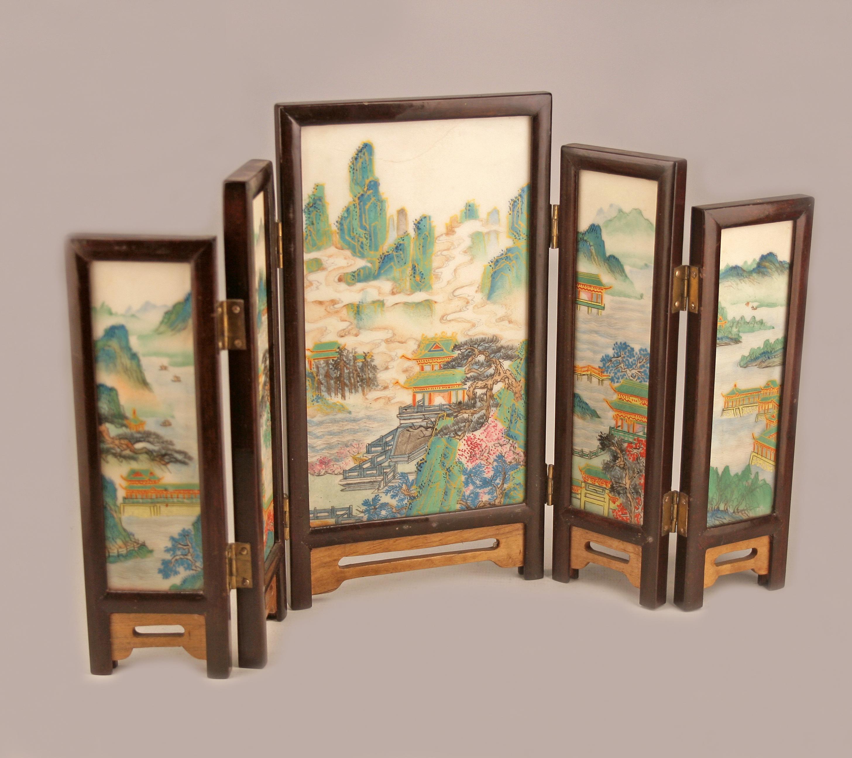 19th century/Edo-Meiji period japanese painted five-panel folding miniature screen

By: unknown
Material: lacquer, metal, paint, wood
Technique: carved, hand-carved, hand-painted, lacquered, painted, varnished, metalwork
Dimensions: 1 in x 4.5 in x