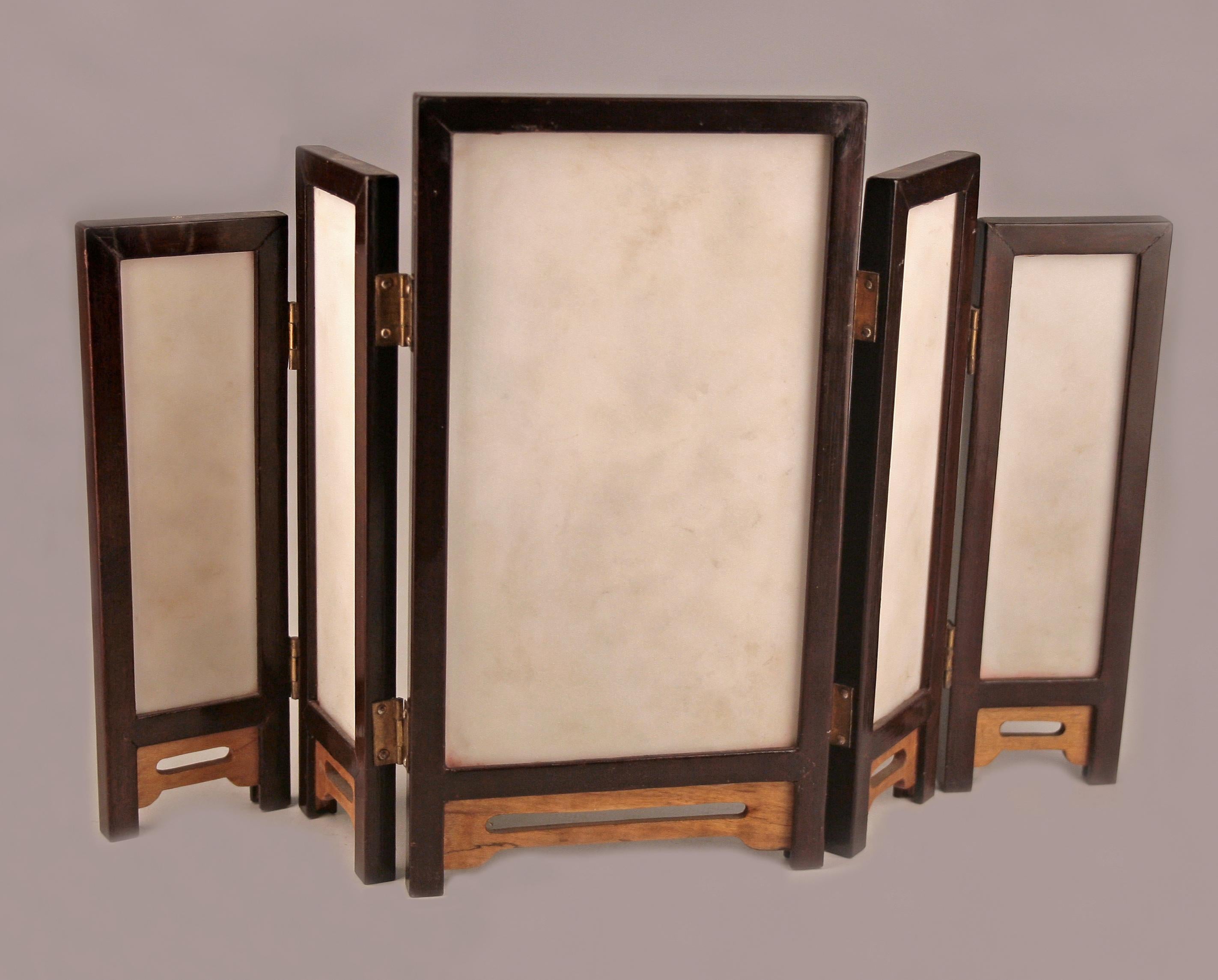 19th Century 19th C. Edo-Meiji Period Japanese Painted Five-Panel Folding Miniature Screen For Sale