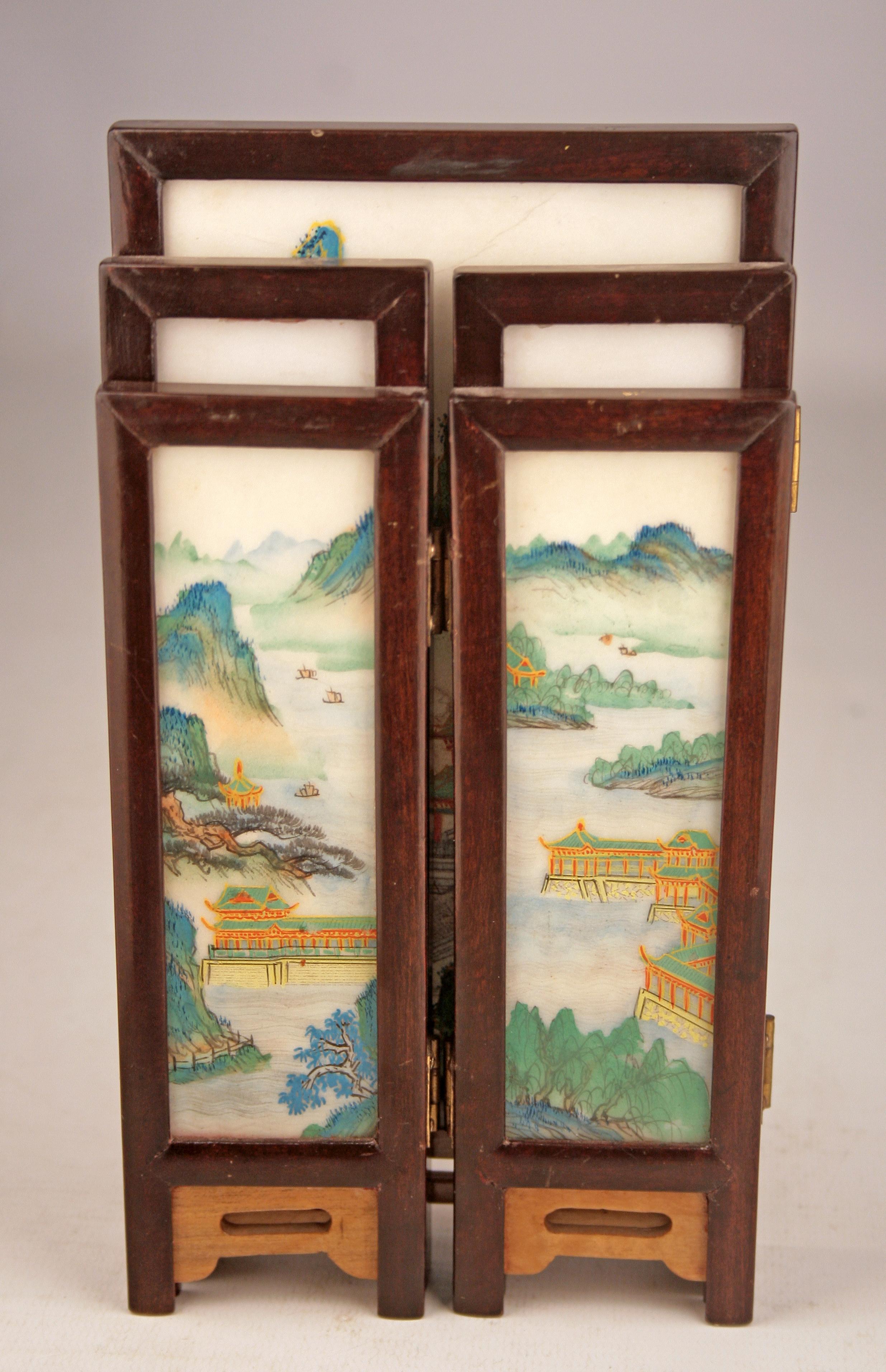 19th C. Edo-Meiji Period Japanese Painted Five-Panel Folding Miniature Screen For Sale 1