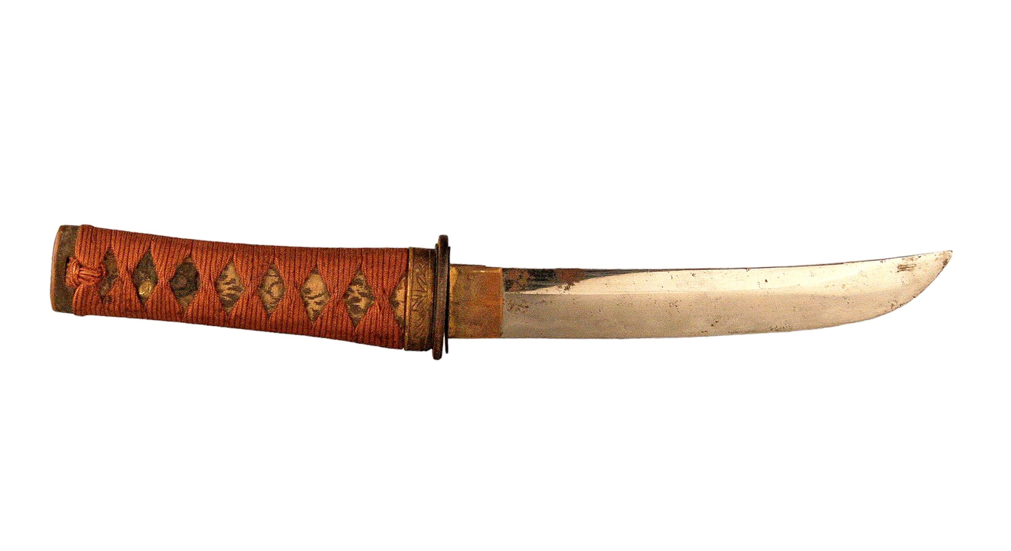 19. Jahrhundert Edo-Meiji Periode Samurai Tantō Messer/Kurze Klinge Schwert und Scheide (Handbemalt) im Angebot