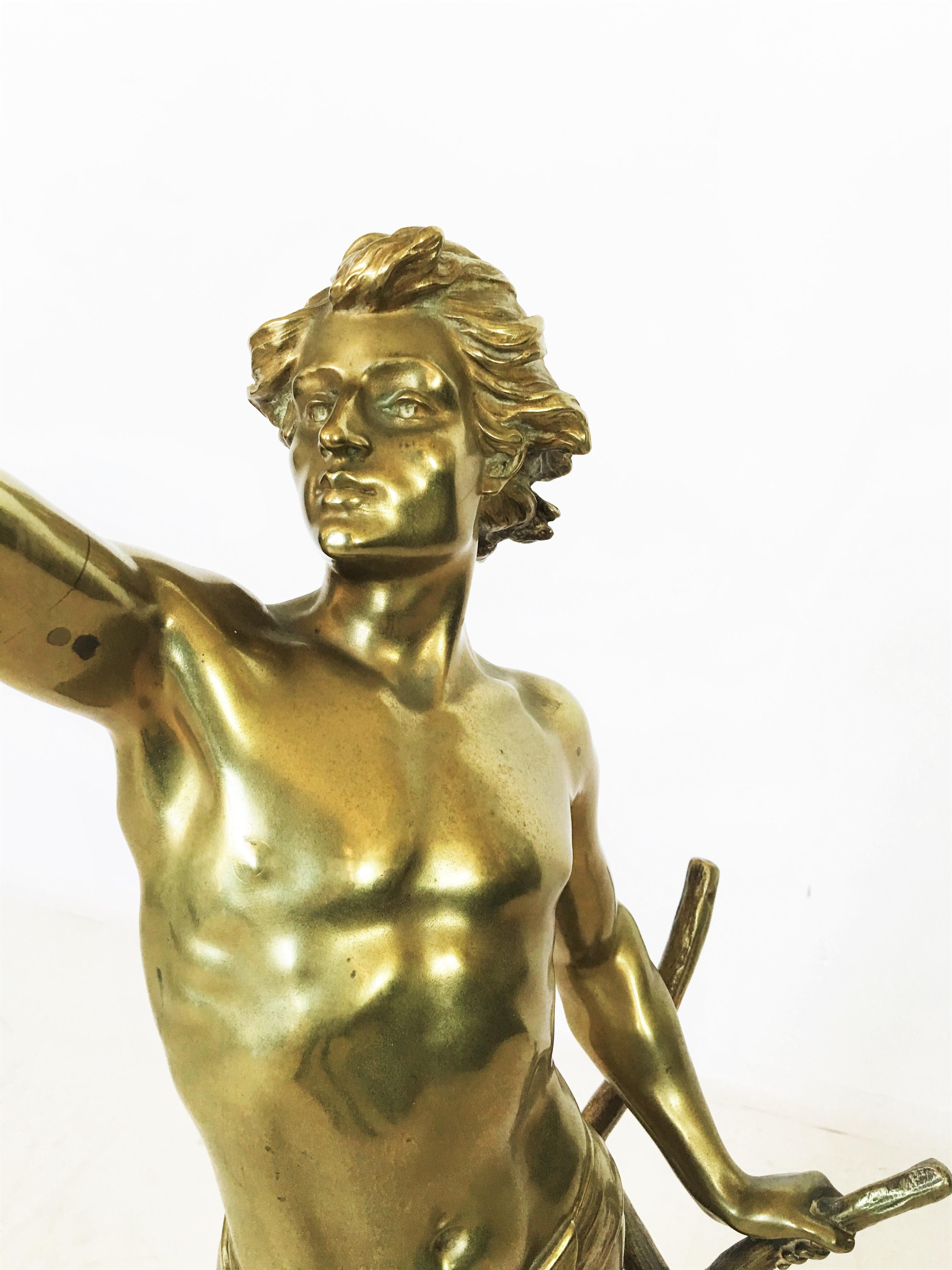 Patinierte und vergoldete Bronze „Paxarbeit“ von Edouard Drouot aus dem 19. Jahrhundert (Französisch) im Angebot