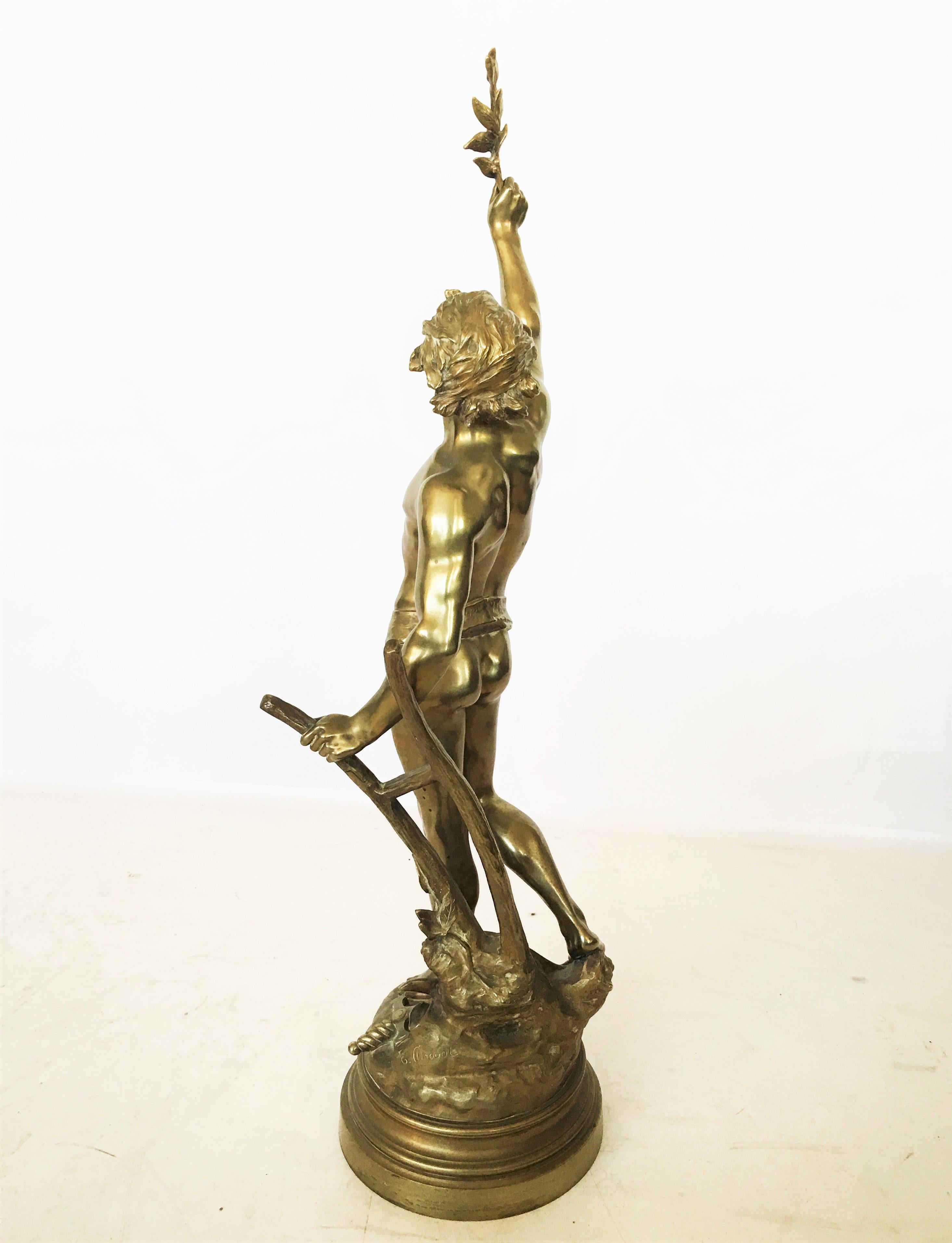 Patinierte und vergoldete Bronze „Paxarbeit“ von Edouard Drouot aus dem 19. Jahrhundert im Zustand „Gut“ im Angebot in Dallas, TX