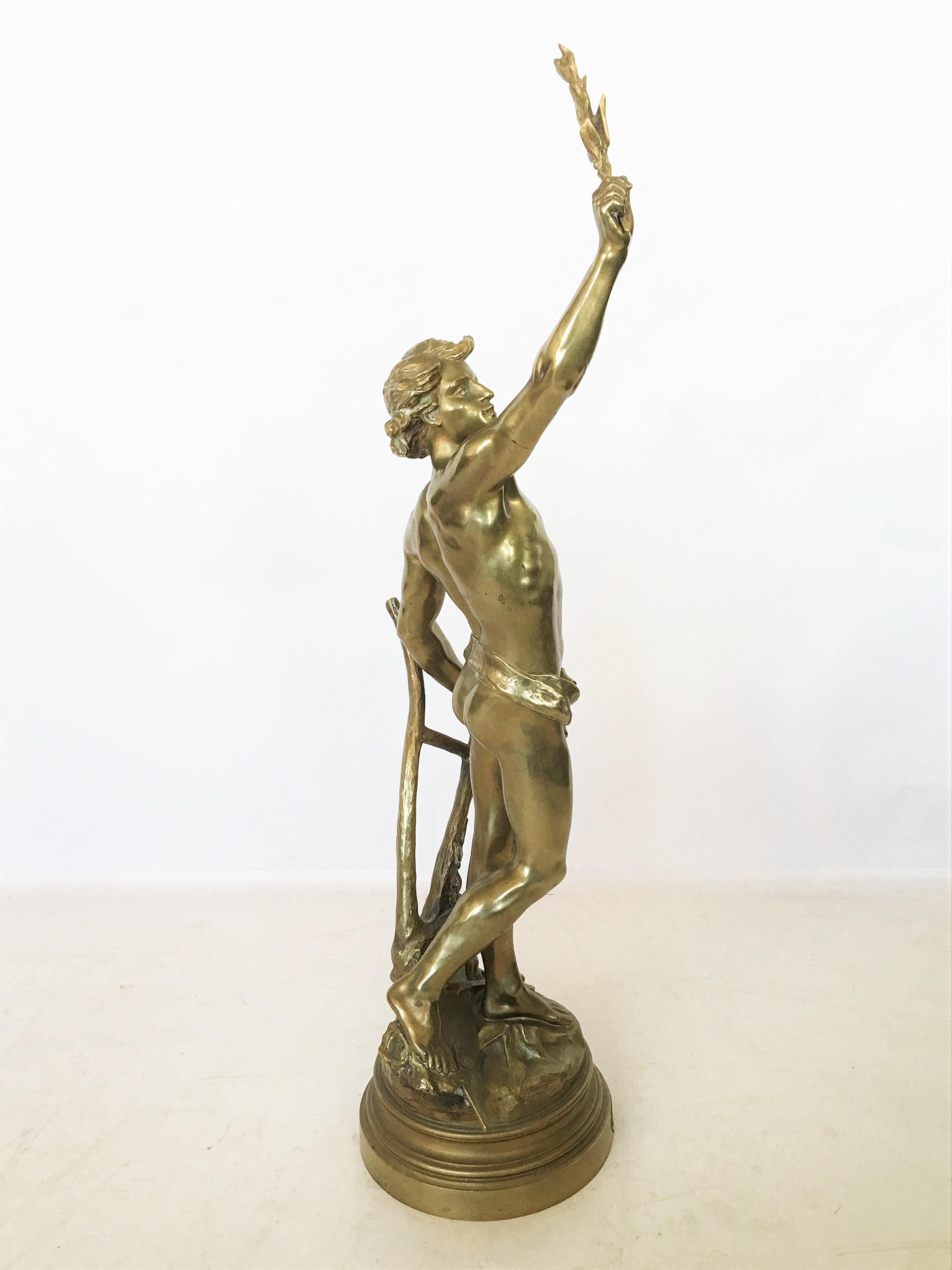 Patinierte und vergoldete Bronze „Paxarbeit“ von Edouard Drouot aus dem 19. Jahrhundert im Angebot 1