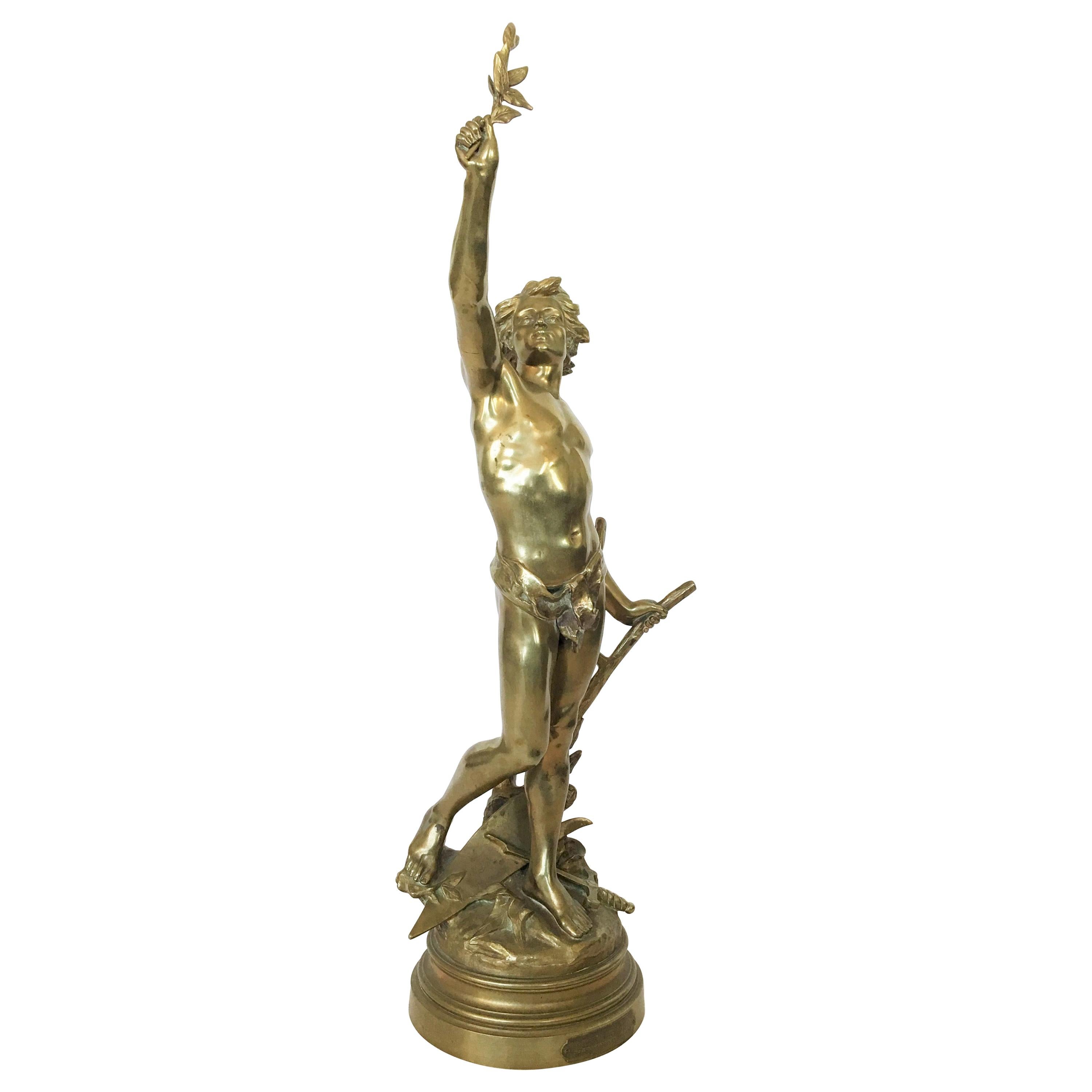 Patinierte und vergoldete Bronze „Paxarbeit“ von Edouard Drouot aus dem 19. Jahrhundert