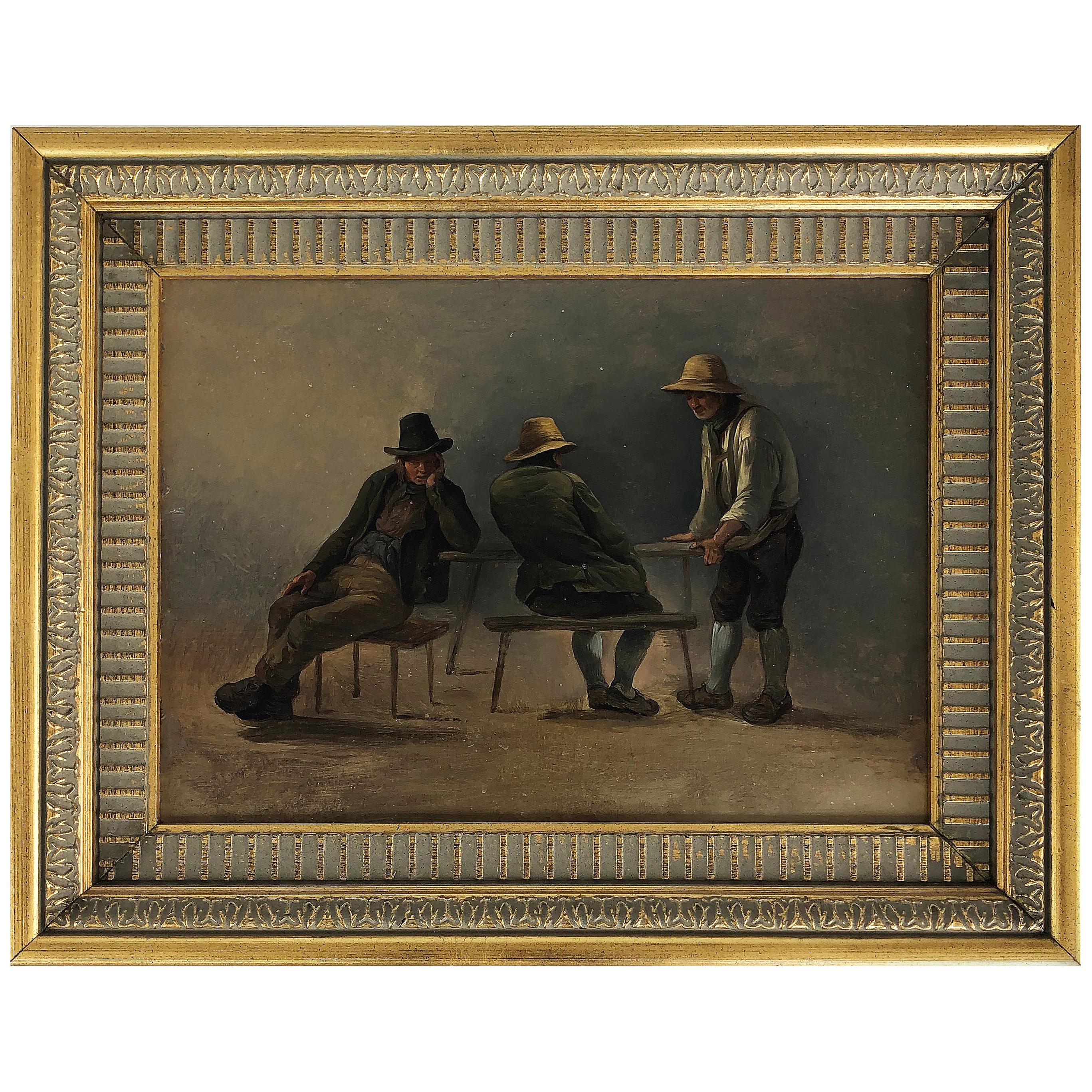 19th Century Eduard Ritter Oil Painting on Wood Panel Interior Genre Scene