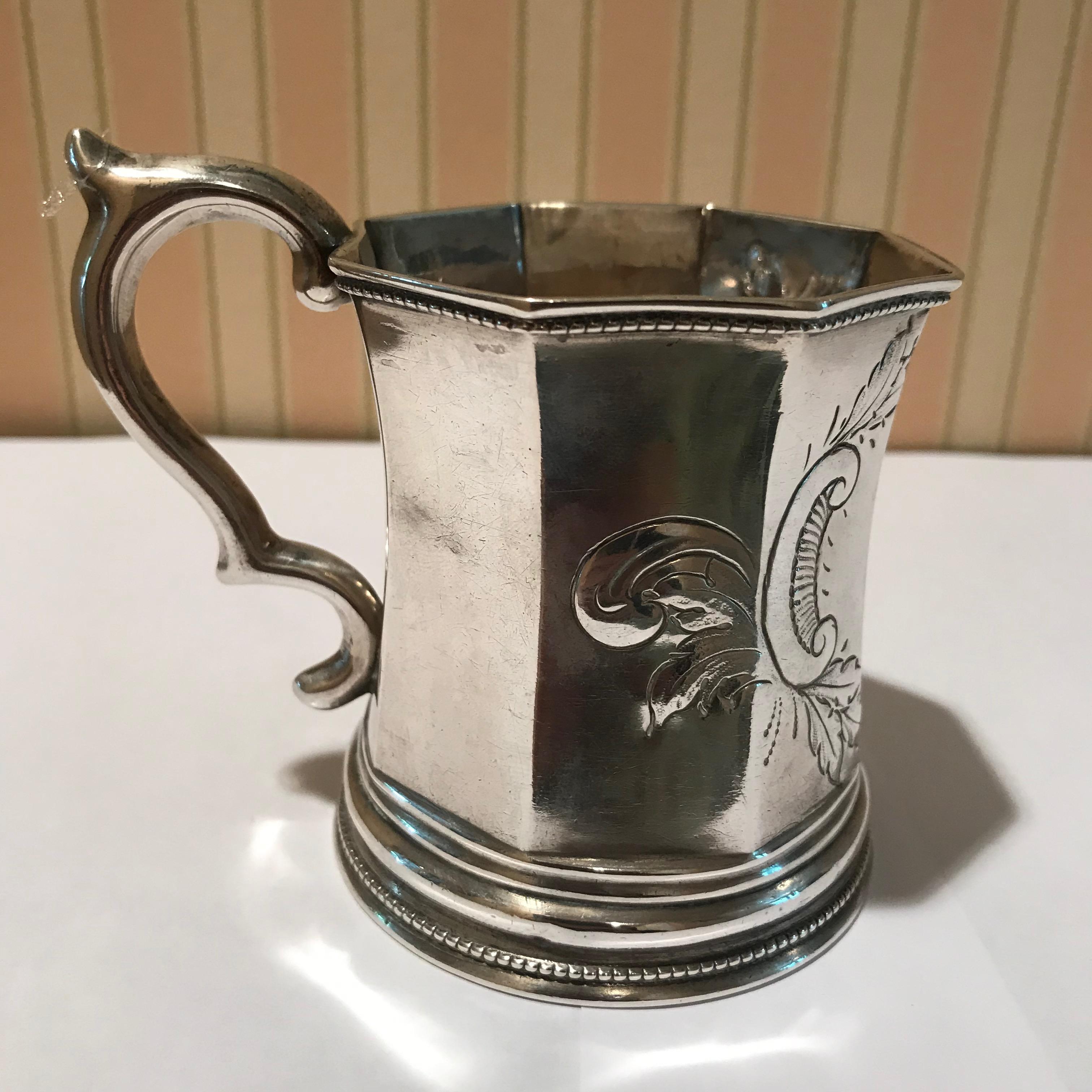 19th century Edward Augustus Tyler (1812-1877), New Orleans, coin silver mug.