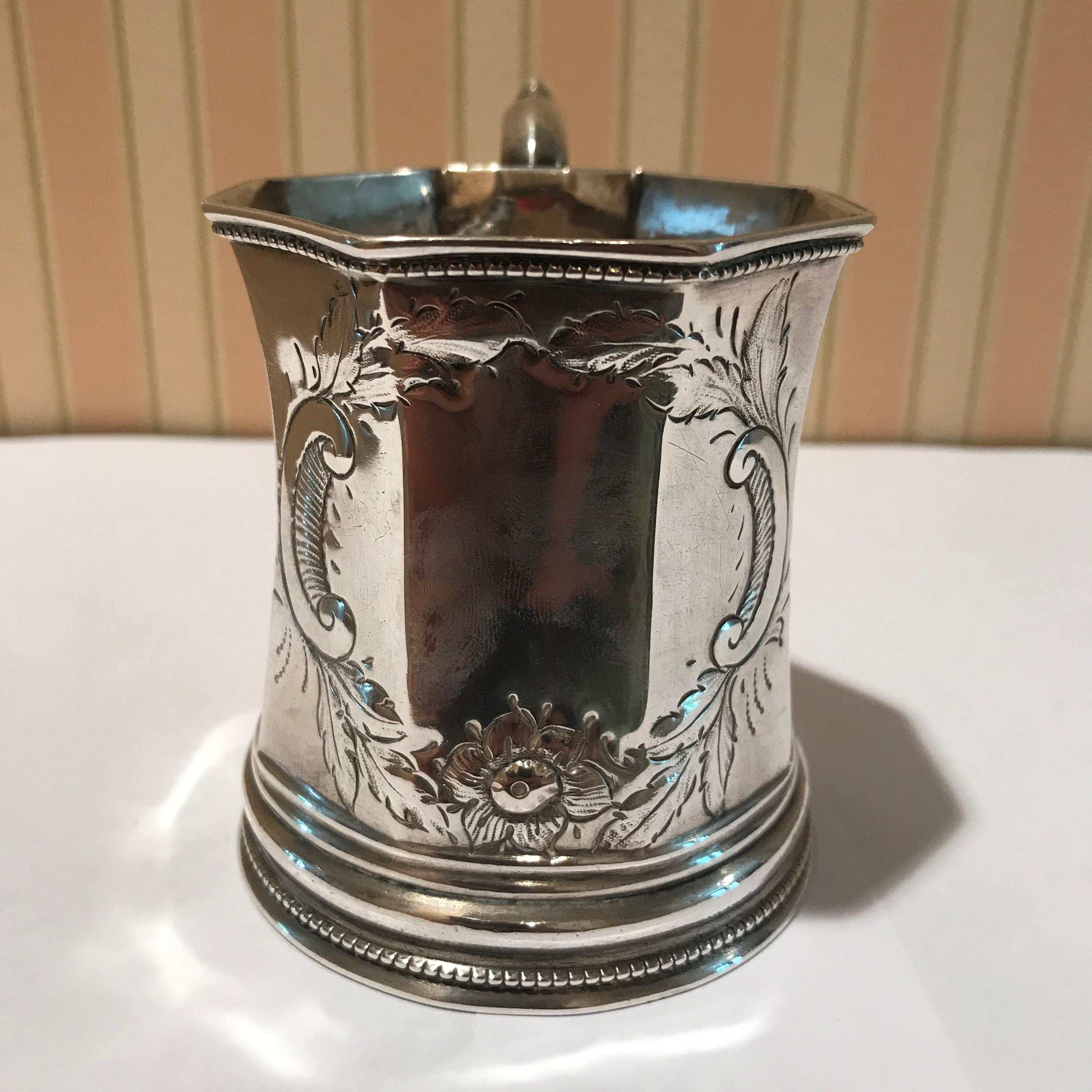American 19th Century Edward Augustus Tyler Coin Silver Mug