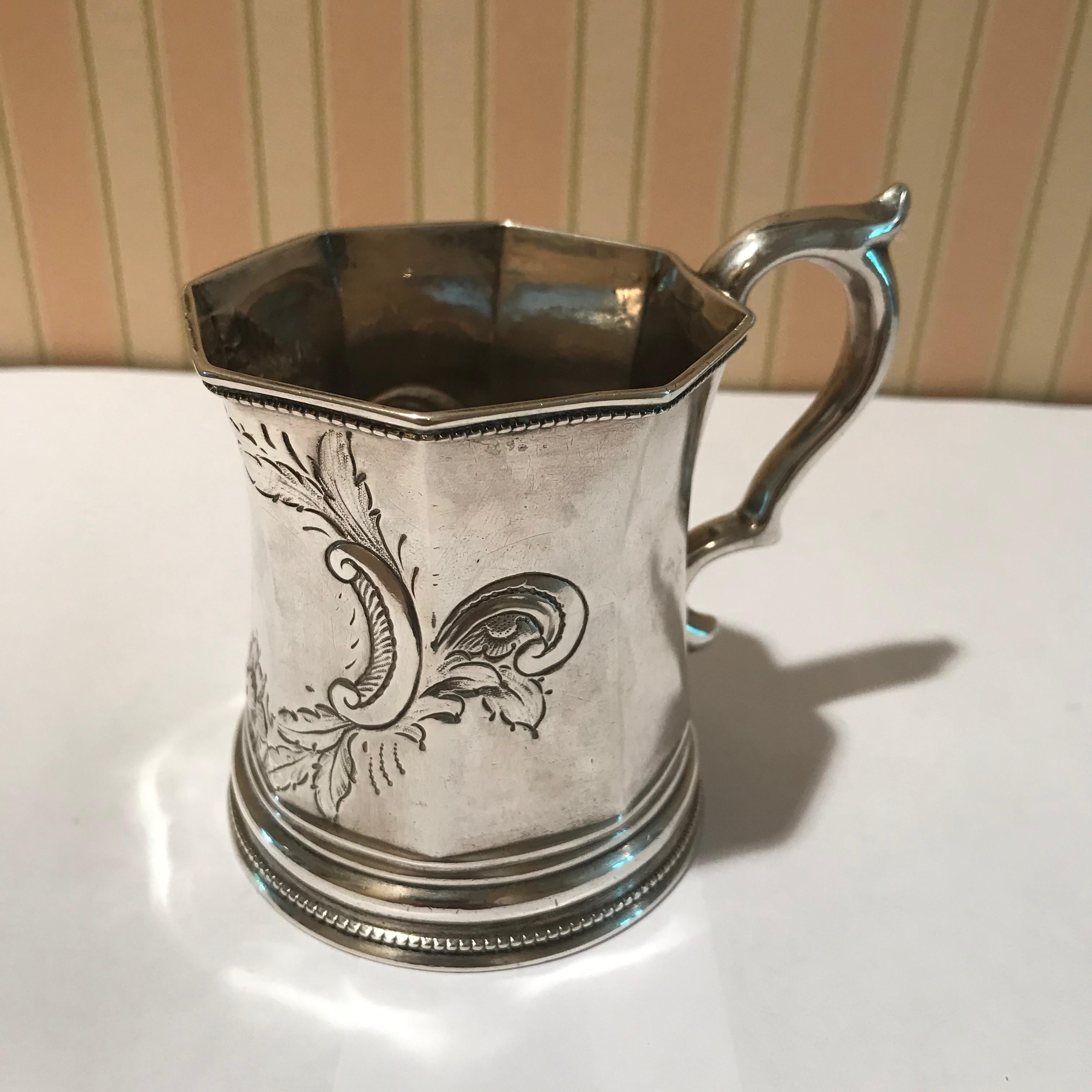 19th Century Edward Augustus Tyler Coin Silver Mug In Excellent Condition In Washington Crossing, PA