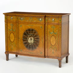 19th Century Edwardian Calamander Tulipwood Inlaid & Painted Satinwood Sideboard