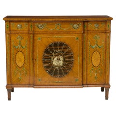 19th Century Edwardian Calamander Tulipwood Inlaid 
Painted Satinwood Sideboard